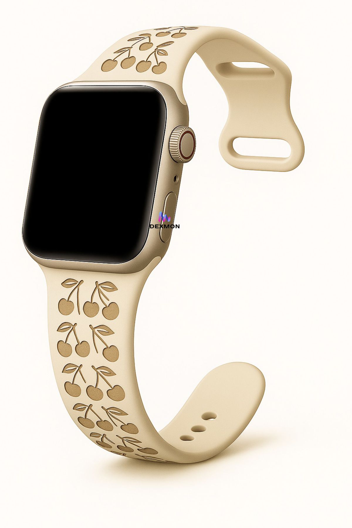 Dexmon Apple Watch 10 42mm 5 6 7 8 9 Se Uyumlu 38 40 41mm Uyumlu Kiraz Desenli Silikon Kordon