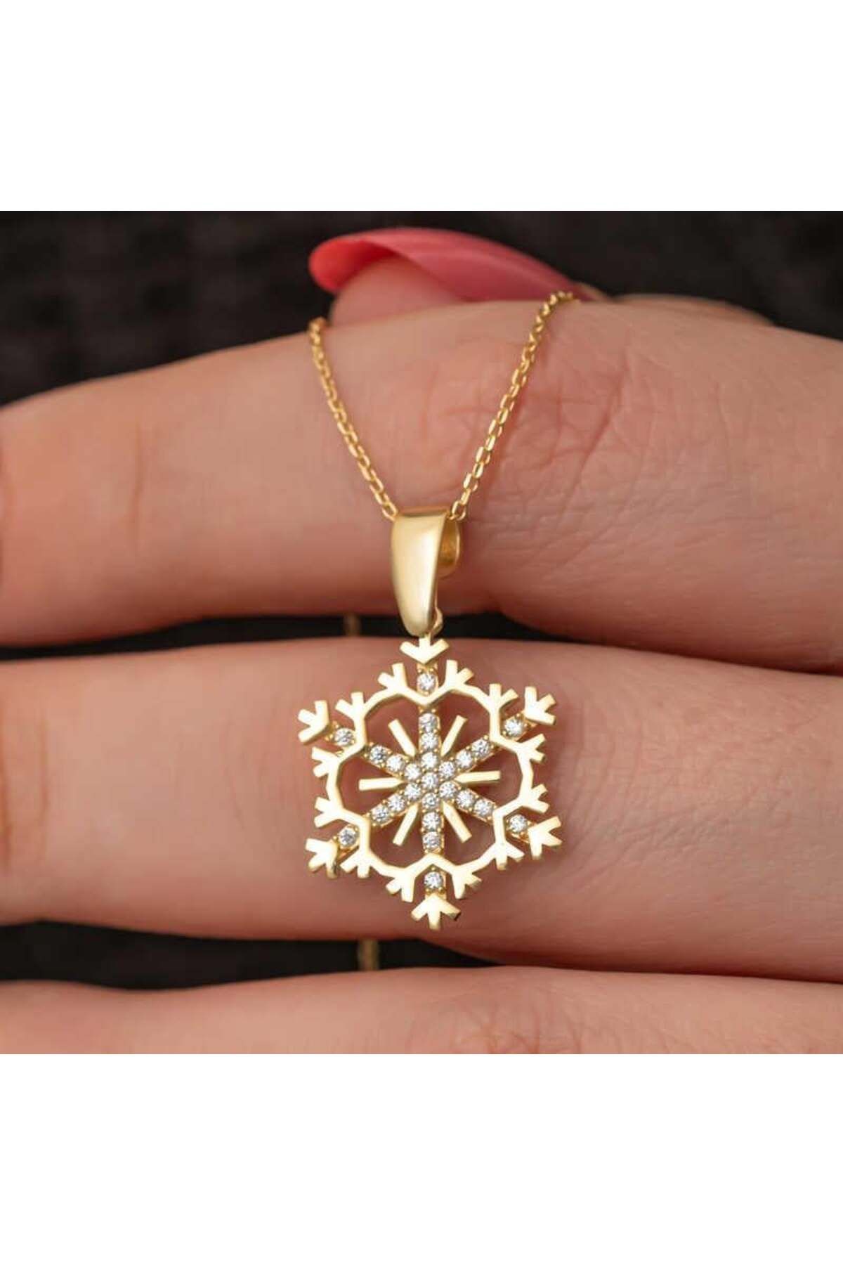 alsepeteavm Gümüş Gold Kar Tanesi Kadın Kolye