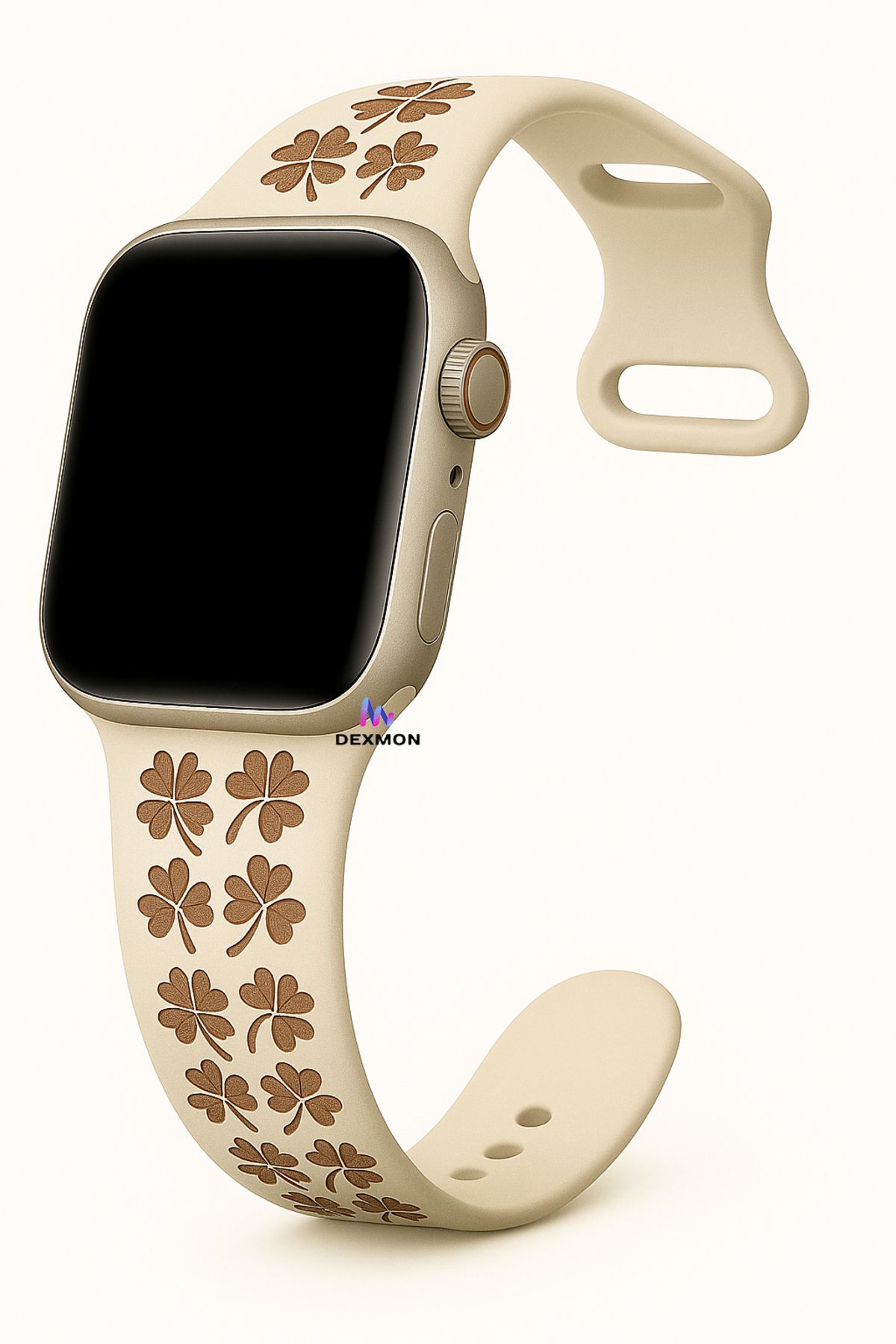 Dexmon Apple Watch 10 42mm 5 6 7 8 9 Se Uyumlu 38 40 41mm Uyumlu Yonca Desenli Silikon Kordon