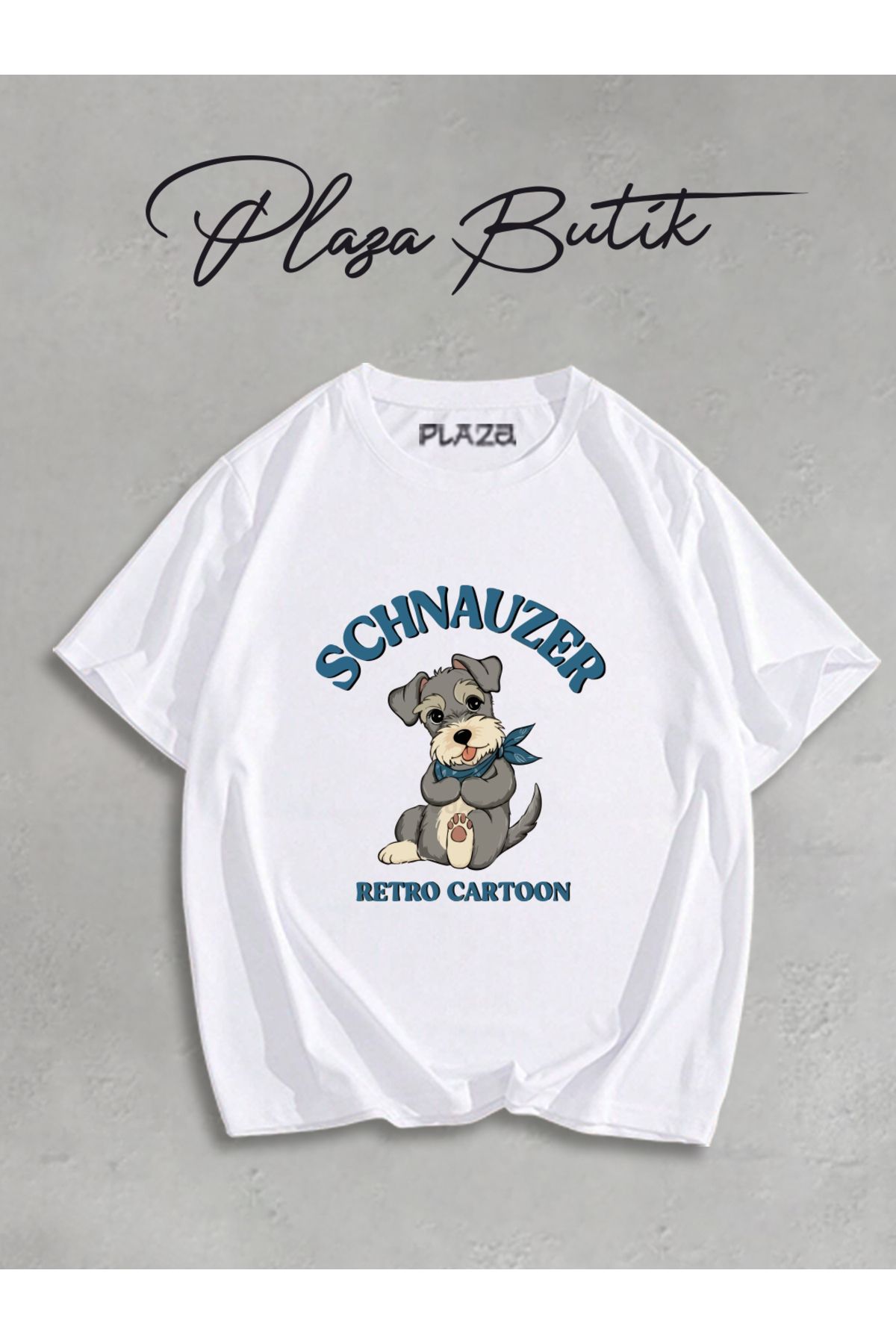 Plaza Butik Kadın/Erkek Schnauzer Baskılı Oversize T-shirt