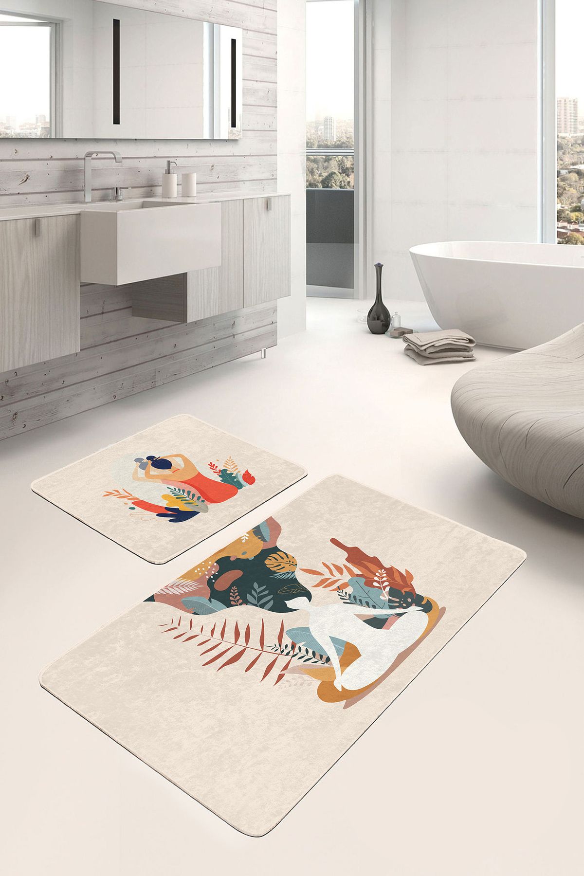 Realhomes Yoga Kadın Motifli 2’li Mutfak Paspas Takımı & Banyo Paspas Takımı