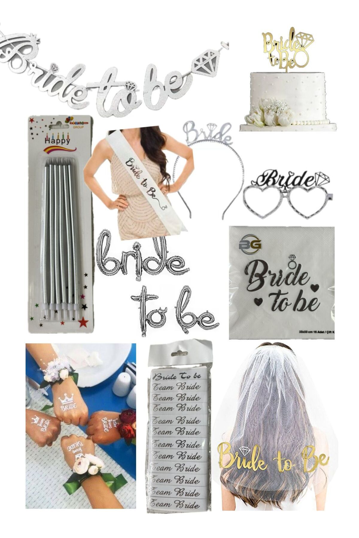 ikm balon Gümüş Bride to be seti Bekarlığa veda partisi