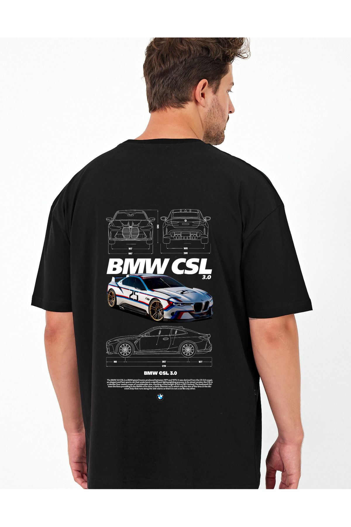 Windy Island Erkek Bisiklet Yaka BMW Araba Sırt Baskılı Oversize T-shirt