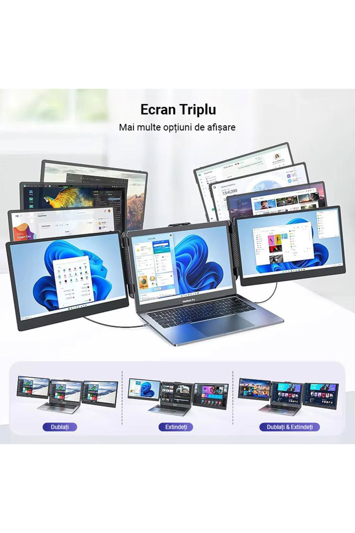 Influential Tech-14" Expandable Portable Dual Screen Monitor, FHD IPS, USB-C & HDMI, 180° Rotation, Multi-OS 3