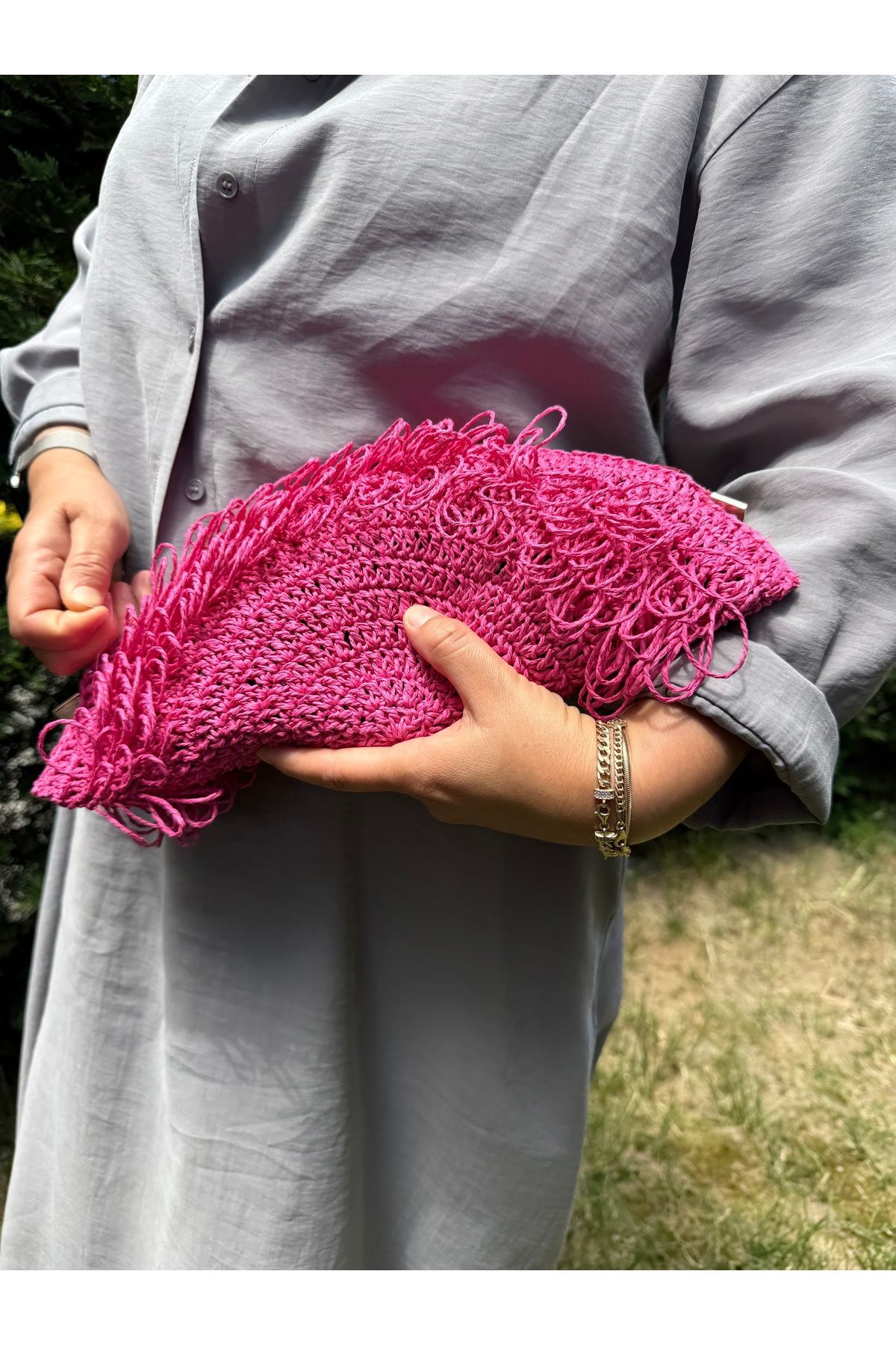 PIRILTI Fuşya clutch portföy çanta