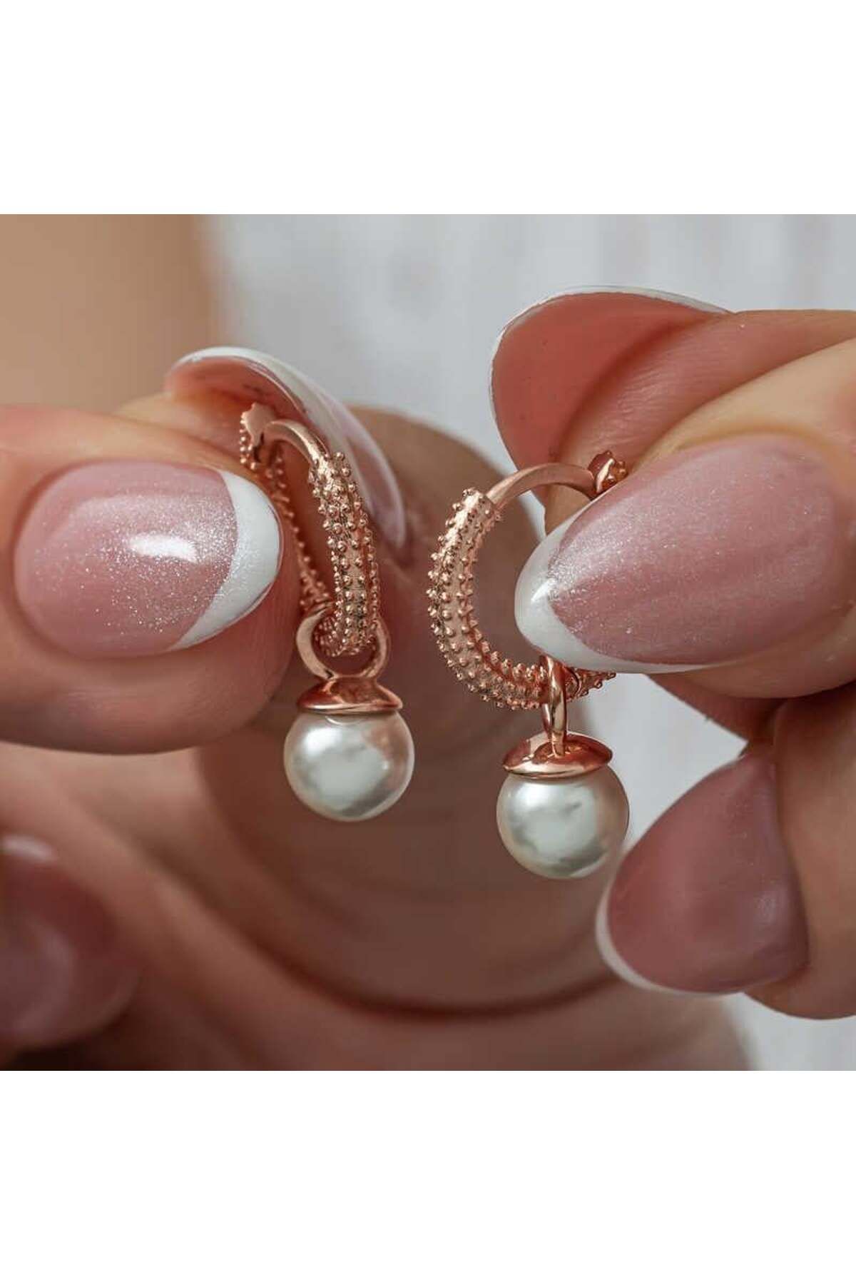 alsepeteavm Gümüş Rose İnci Kadın Küpe