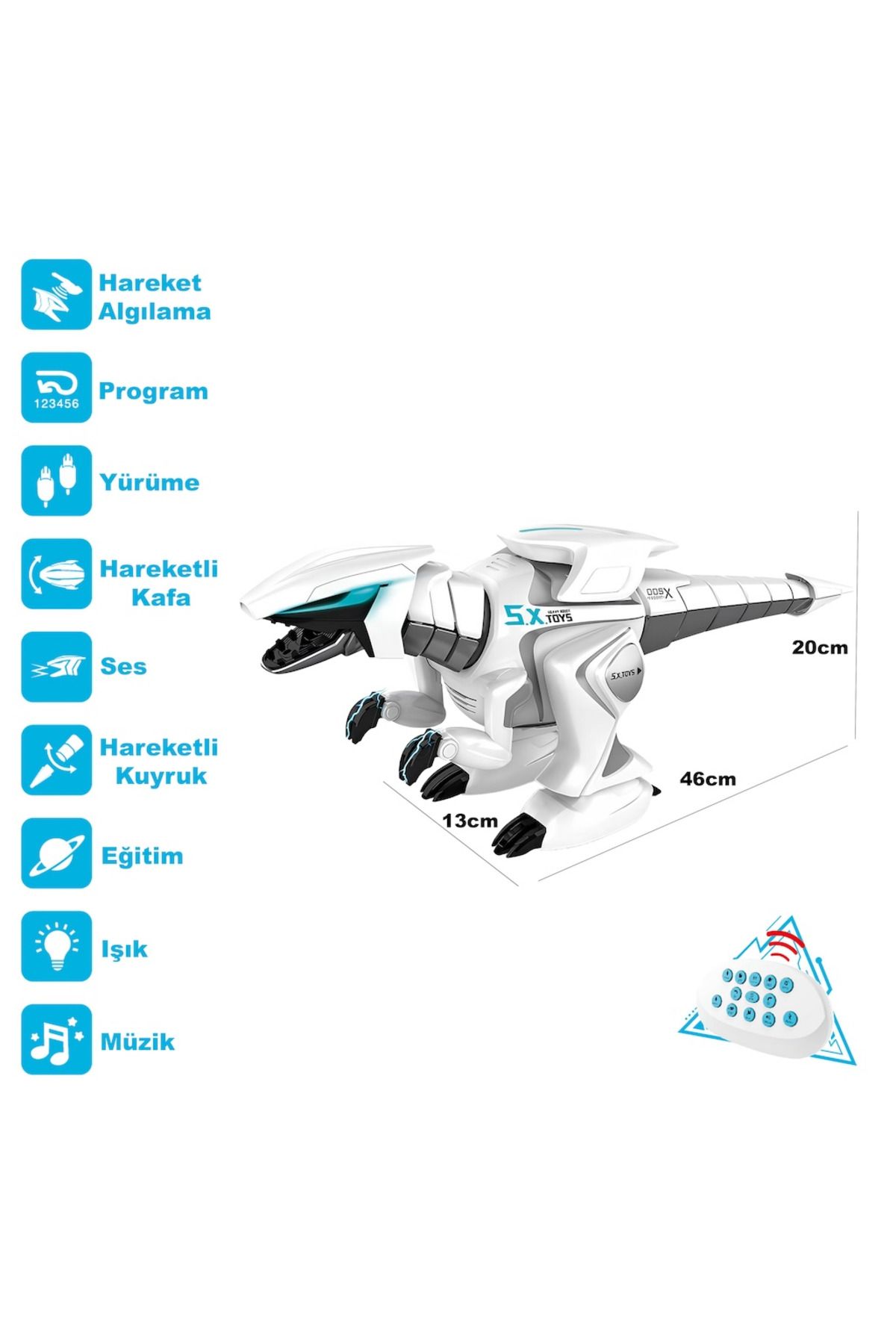 Shem Vardem Kutulu Uzaktan Kumandalı Full Fonksiyon Şarjlı Etkileşimli Işıklı, Müzikli Robot Dinozor
