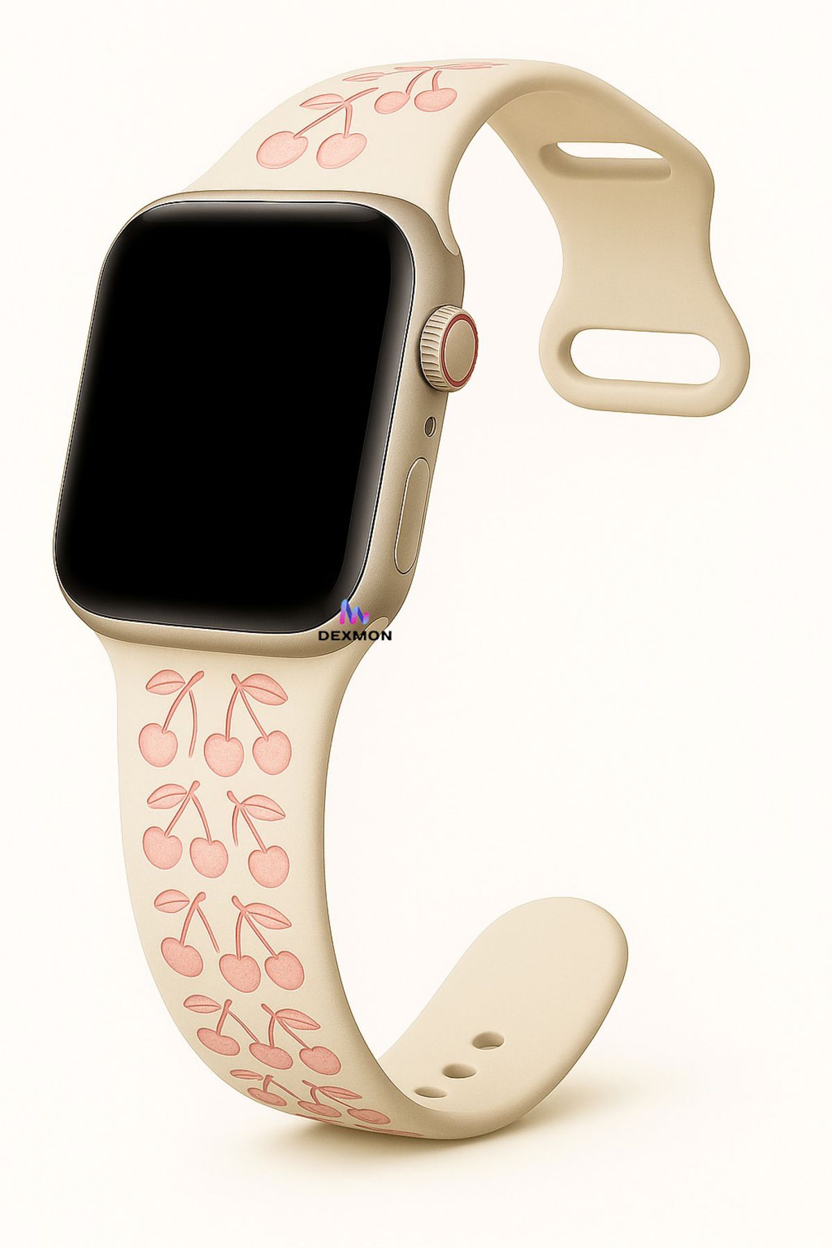 Dexmon Apple Watch 10 42mm 5 6 7 8 9 Se Uyumlu 38 40 41mm Uyumlu Kiraz Desenli Silikon Kordon
