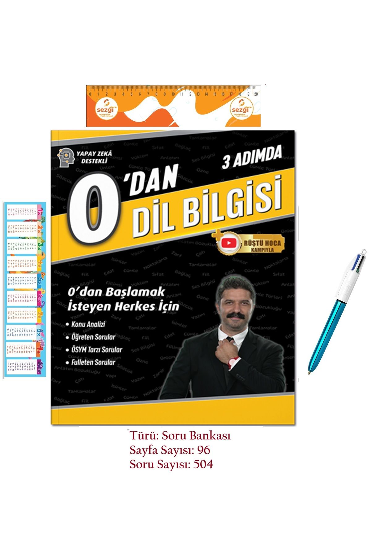 Tonguç Yayınları 0'dan Dil Bilgisi ve 4 Renk Shine Gök Mavi Gövde Pro Çoklu Tükenmez Kalem