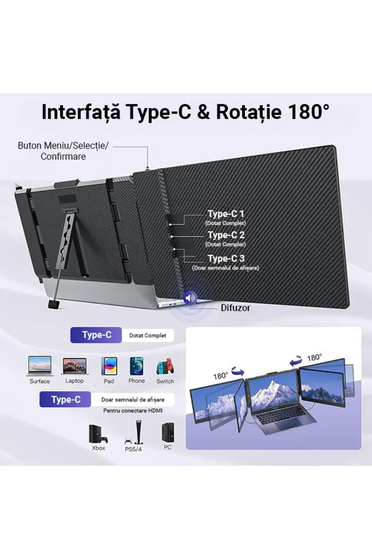 Influential Tech-14" Expandable Portable Dual Screen Monitor, FHD IPS, USB-C & HDMI, 180° Rotation, Multi-OS 6