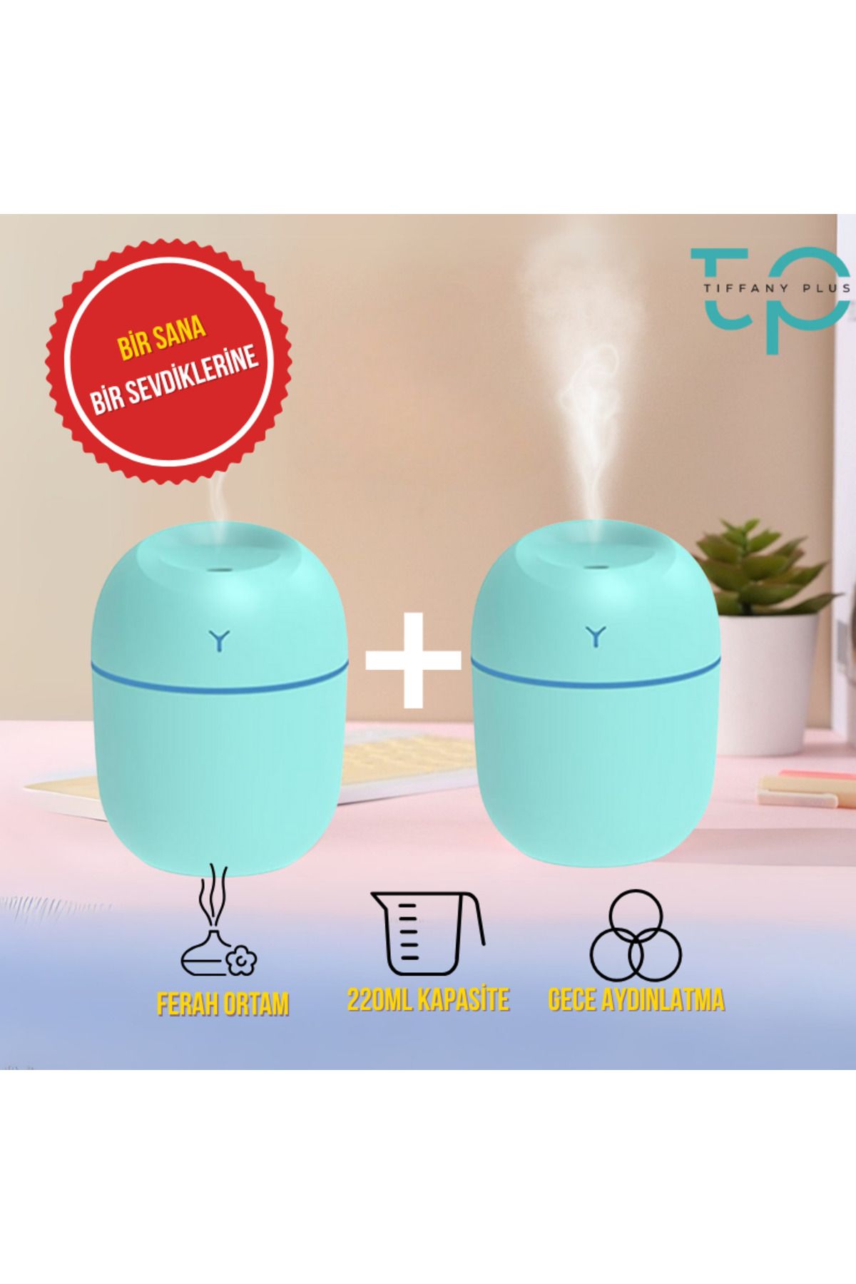 Tiffany H2O Hava Nemlendirici 220mL Ultrasonik Hava Nemlendirici Aroma Difüzörü TP-1021-1