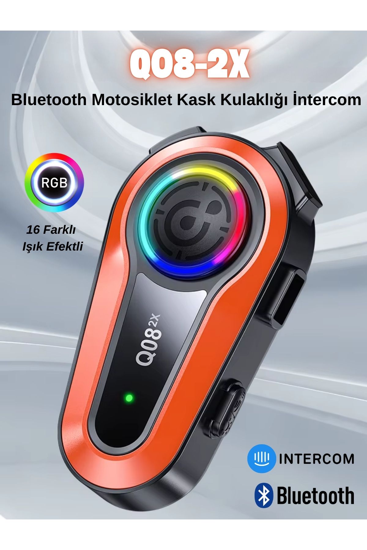 howear Q08-2X RGB Işık Efektli İntercom Bluetooth Motosiklet Kask Kulaklığı İntercom Kulaklık