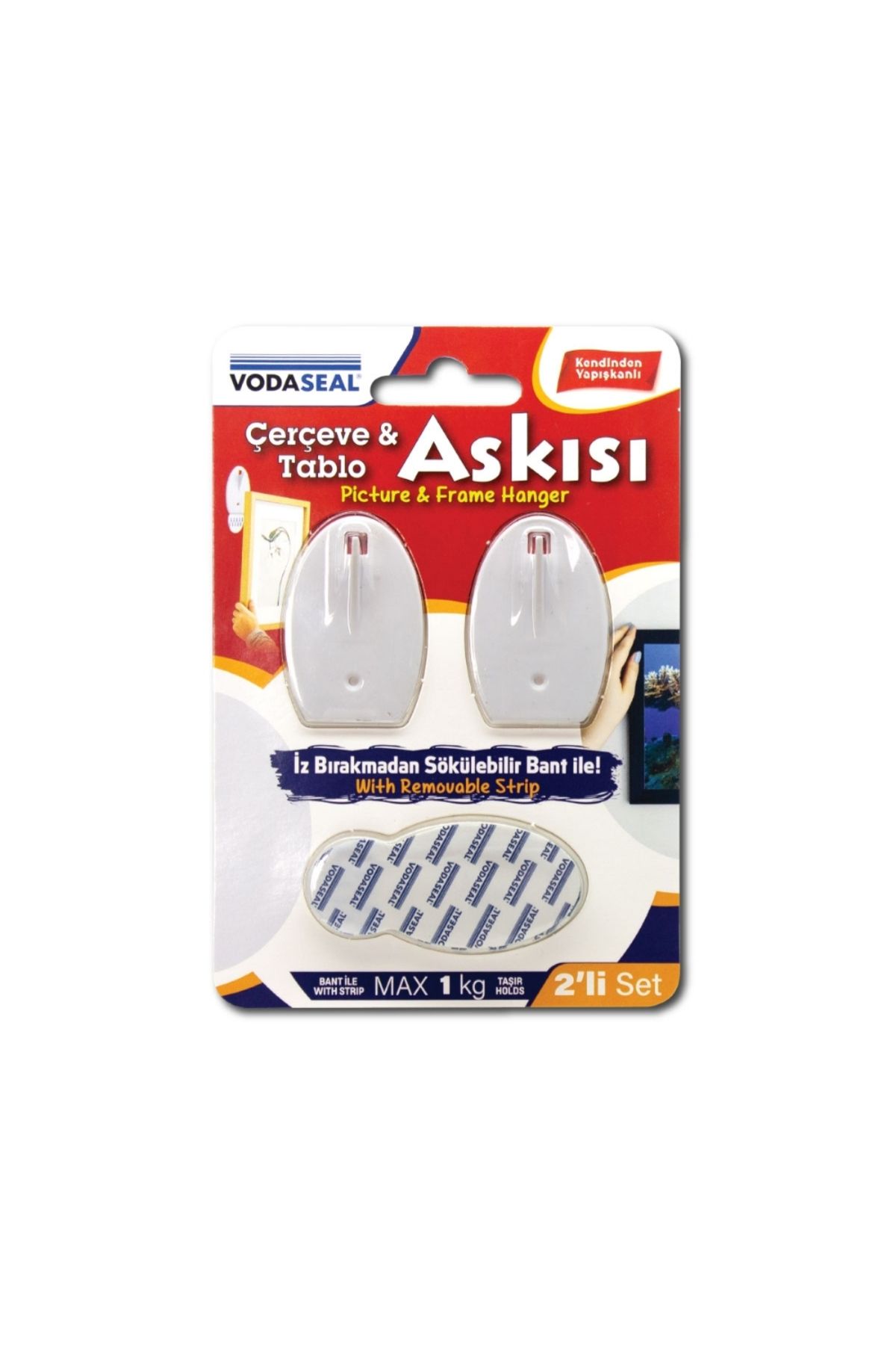 Vodaseal Çerçeve Tablo Askısı 2'li Set | İz Bırakmaz, Dayanıklı Yapışkan