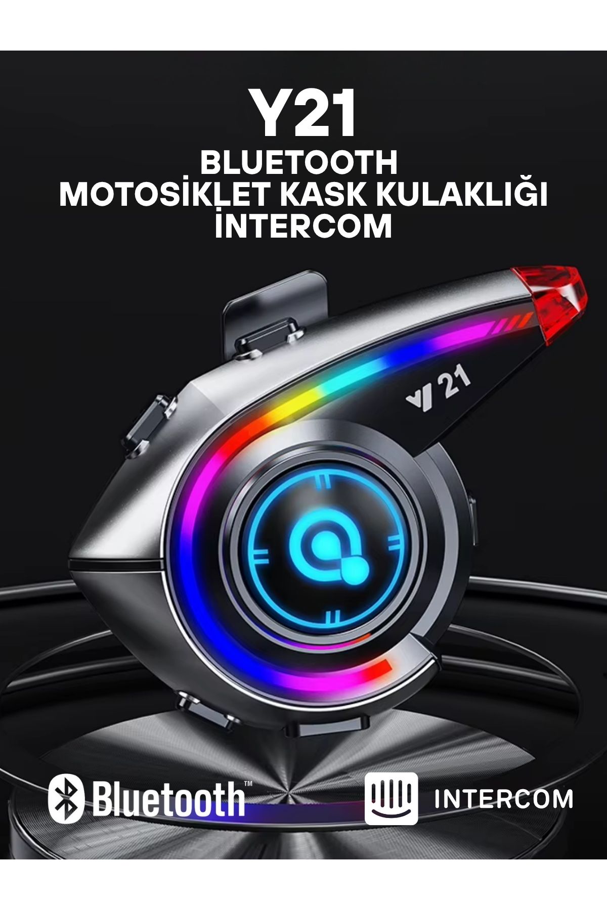 howear Y21 RGB Işık Efektli İntercom Bluetooth Motosiklet Kask Kulaklığı İntercom Kulaklık