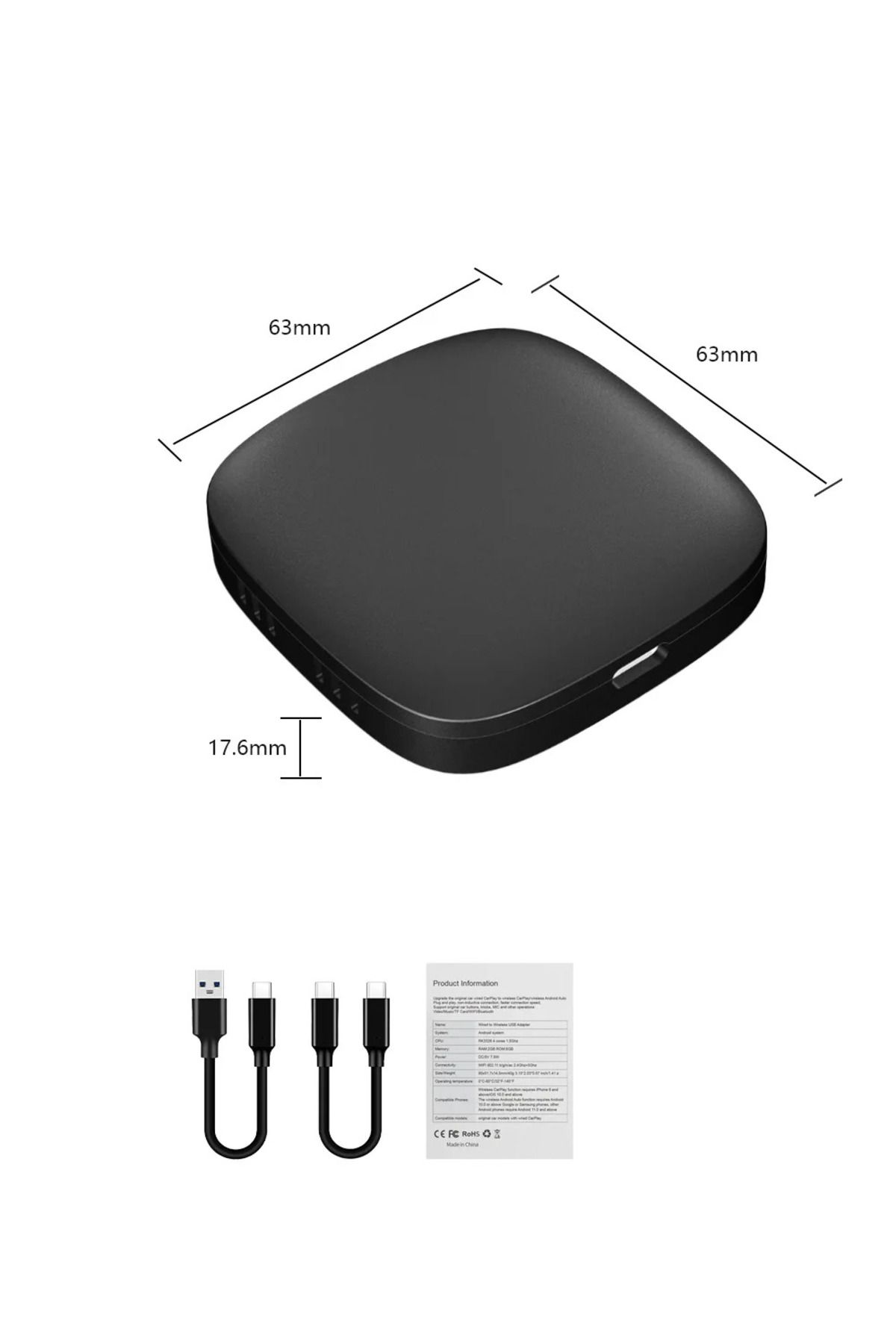 BYRTECH Kablosuz CarPlay & Android Auto Box | Android 10.0 – 2GB+32GB Uyumlu