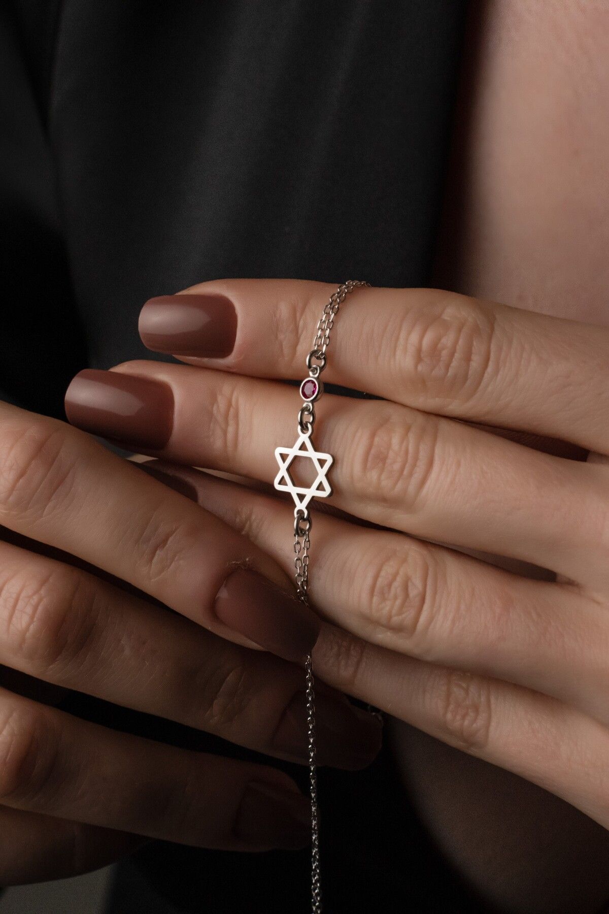 TigerxlJewellery Doğum Taşı Kolye Ucuyla Gümüş Davut Yıldızı