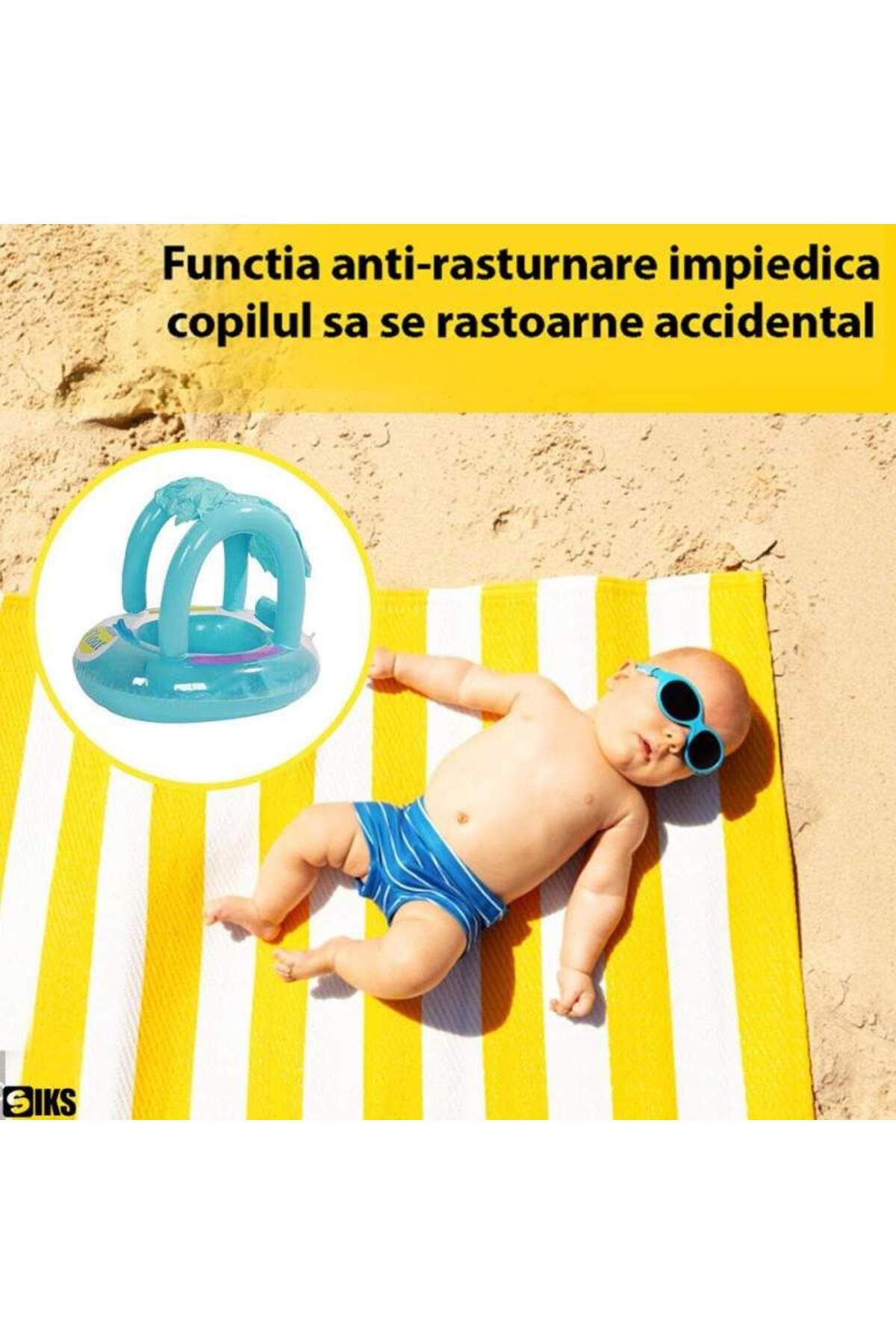 SIKS-Piscină gonflabilă pentru bebeluși cu baldachin, funcție anti-răsturnare, diametru 62 cm x înălțime 66 cm, albastră 5
