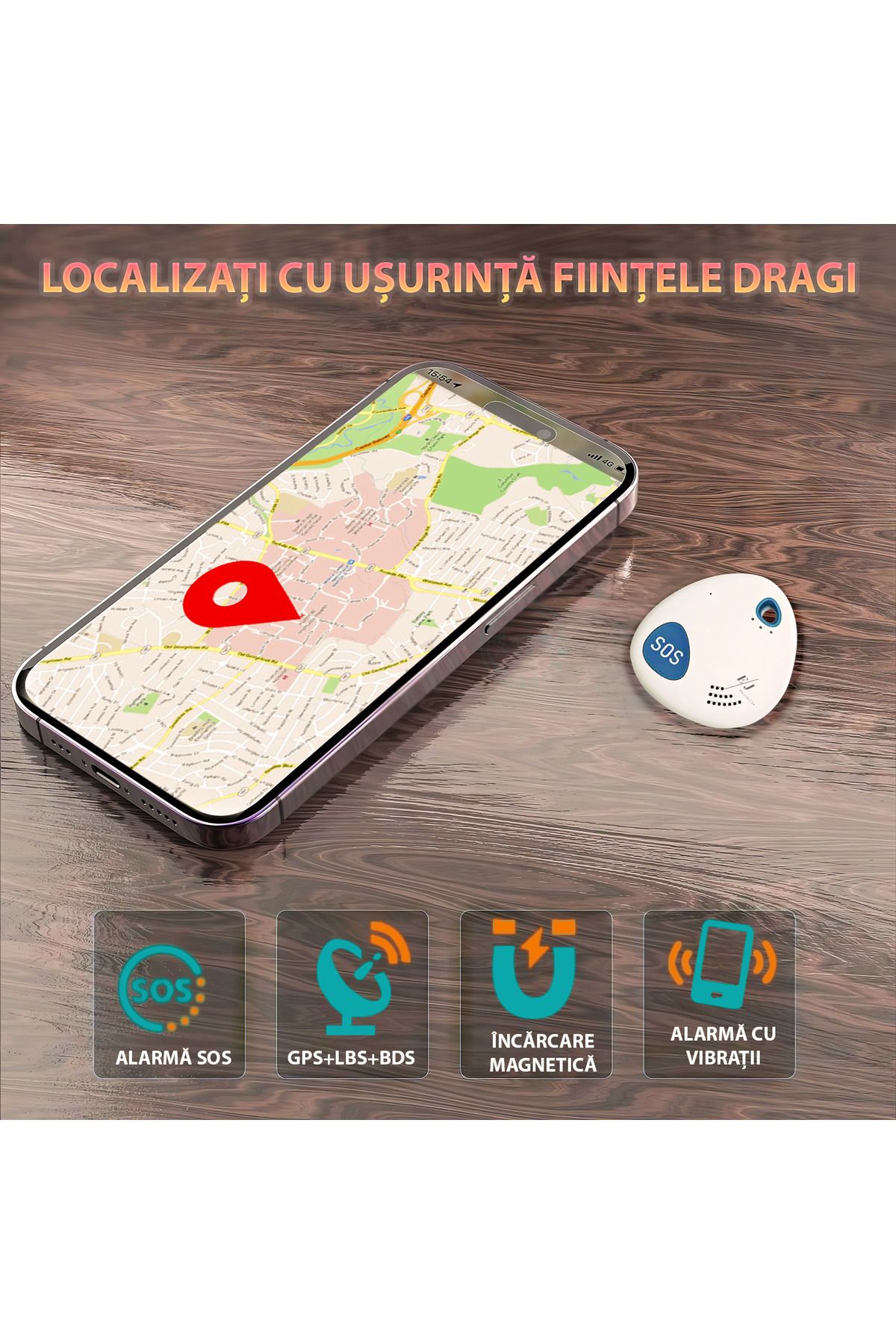 Spionescu-GPS device, M6, real-time location, 4G, SOS button, magnetic charging, Nano Sim 3