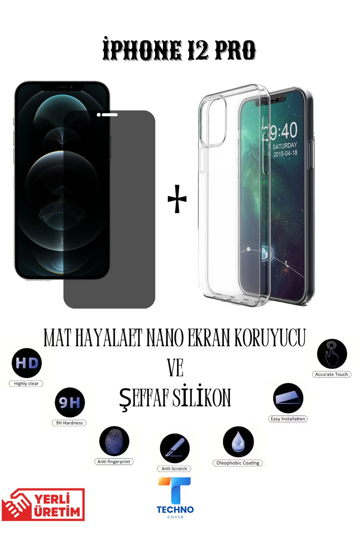 foxpower İphone 12 Pro Mat Hayalet Nano Ekran Koruyucu vemŞeffaf Kılıf 2li Avantajlı Paket