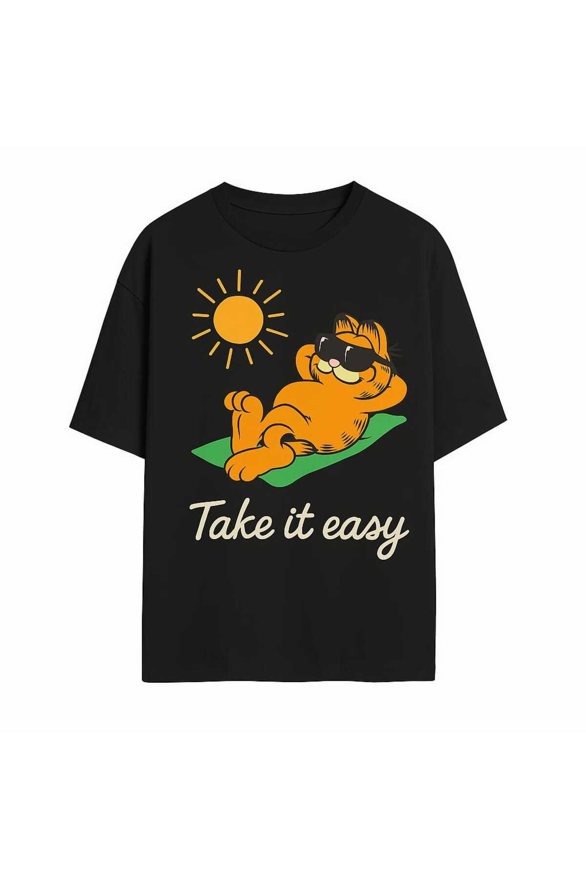 MAGORS GraffTee Unisex %100 Organik Pamuk Relaxed Fit Yuvarlak Yakalı Garfield Baskılı T-shirt
