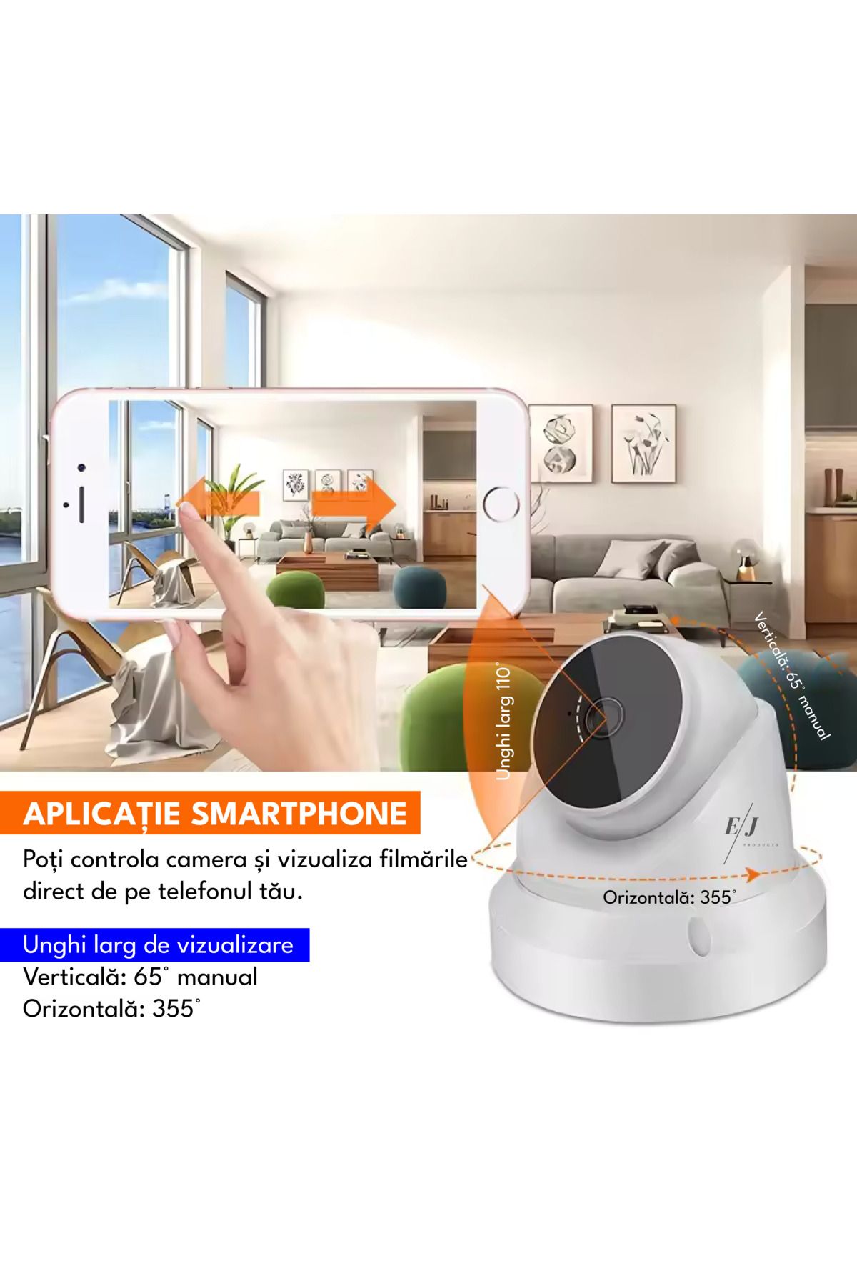 Spionescu-Surveillance camera, Q1, 3MP, 360°, Wifi, rotation, two-way communication, night vision 6