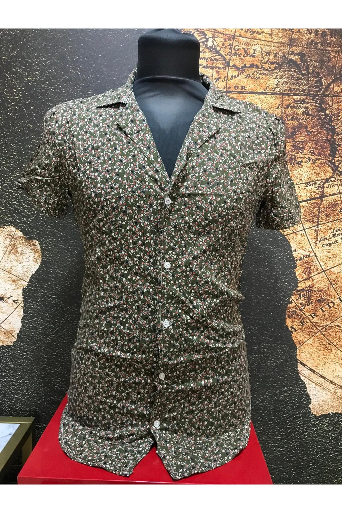 NOVELYA - Cool Regular Fit Baskılı Viskon Kısa Kollu Havaii Gömlek