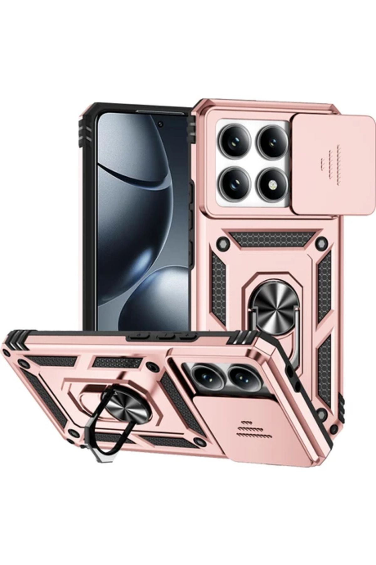 Obay 4U Sky 14T Pro Kılıf Pc + Tpu Telefon Kapak Lensi Için Ultimate Koruma Standı-Gül Altın