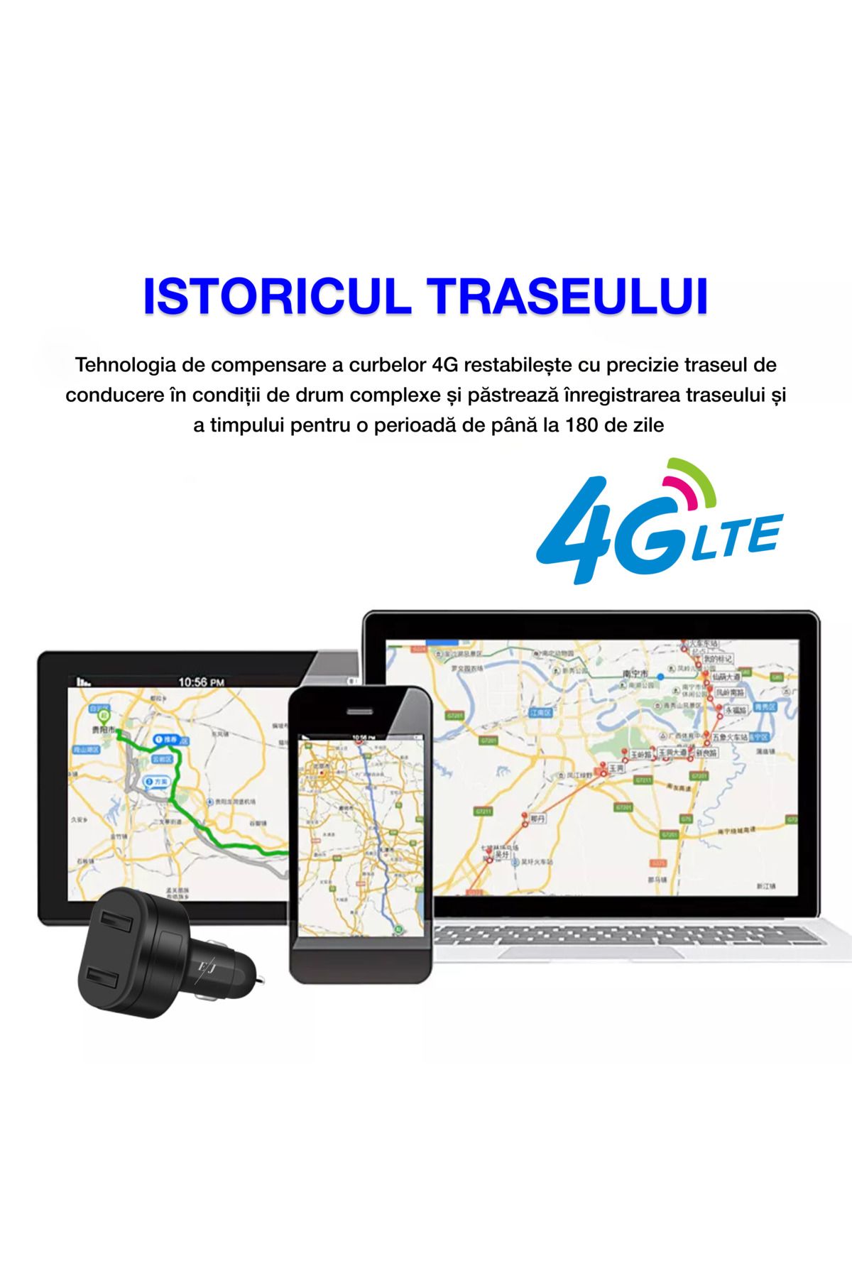 Spionescu-Car charger with fast charging and GPS tracker, D6, 4G, dual USB interface, real-time location 5