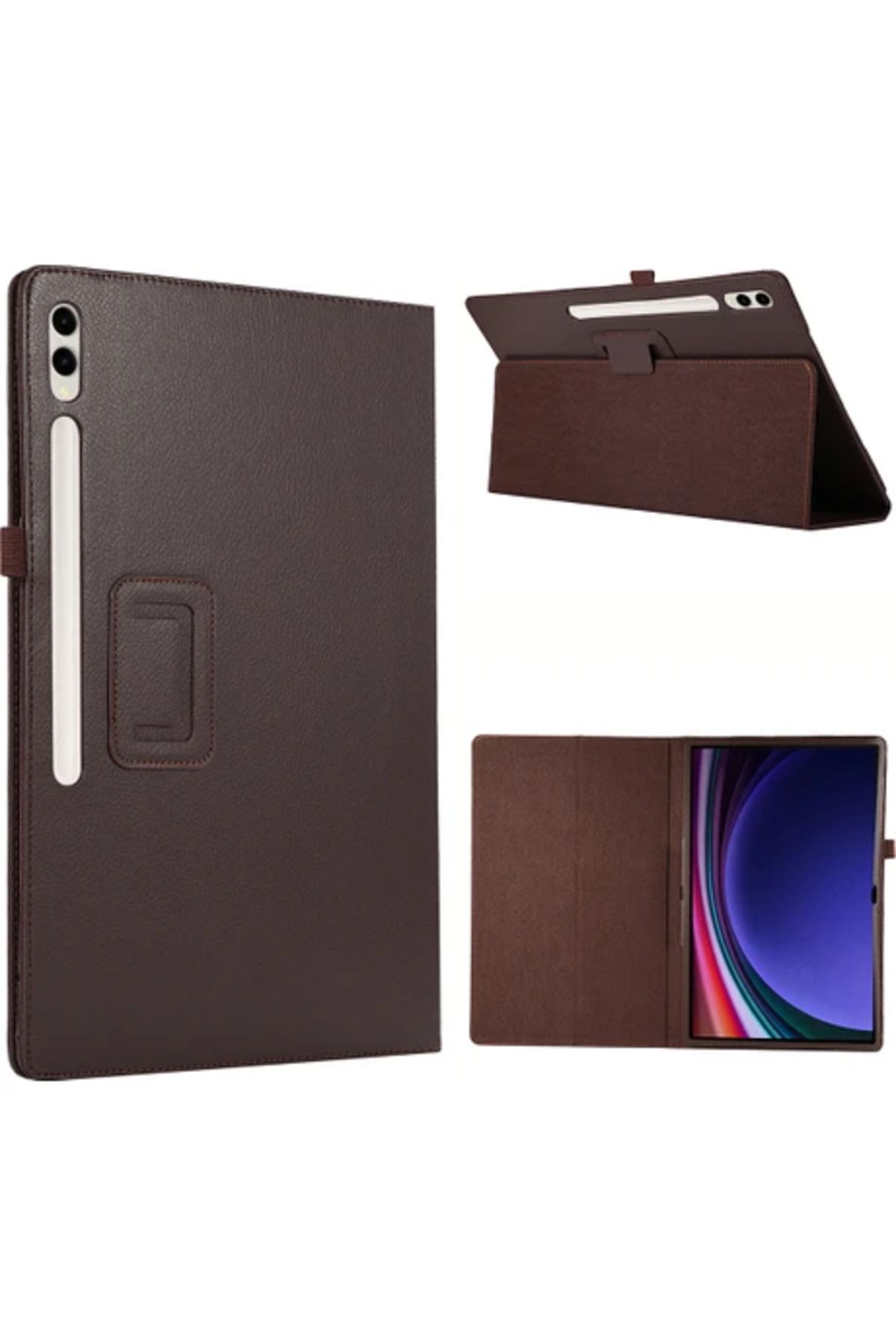 Obay XFashion Galaxy Tab S10 Ultra Ikiye Katlanır Stand Deri Tablet Kapağı Litchi Dokusu