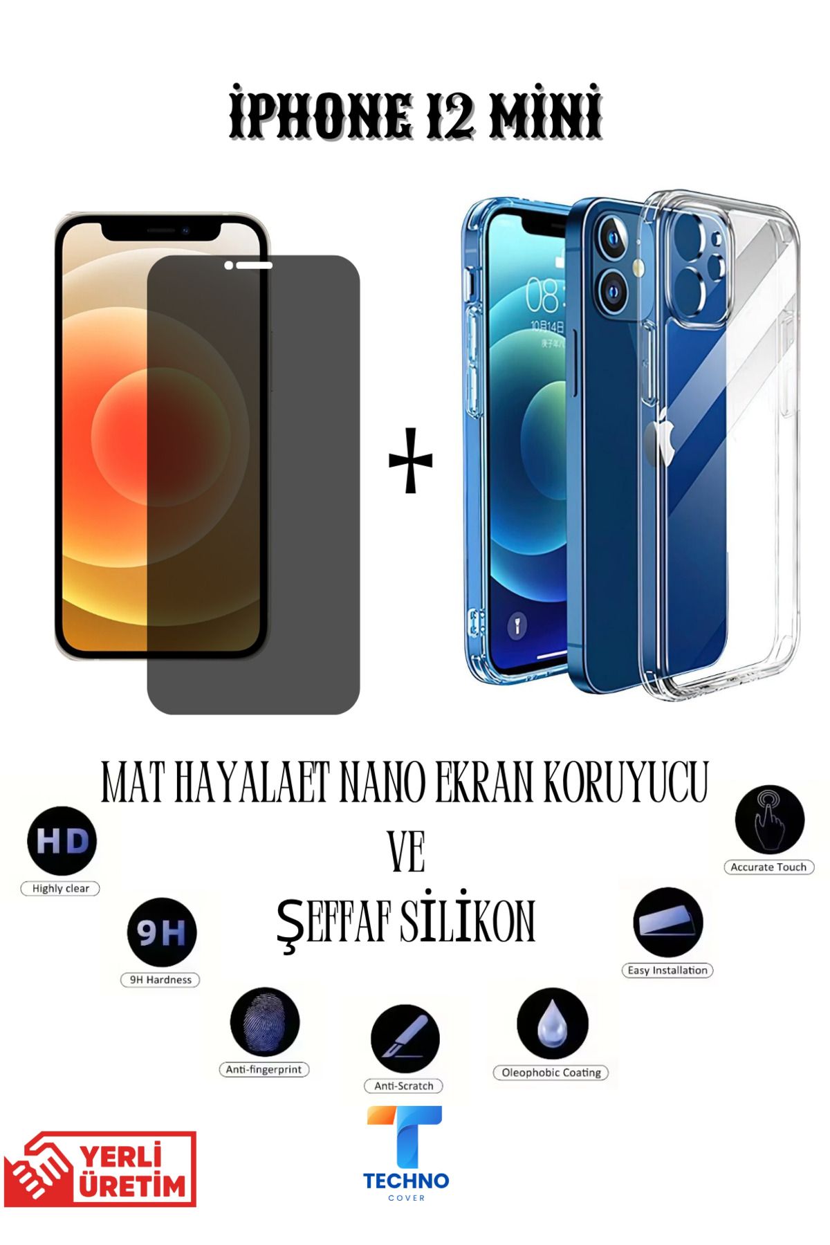 foxpower İphone 12 Mini Mat Hayalet Nano Ekran Koruyucu vemŞeffaf Kılıf 2li Avantajlı Paket