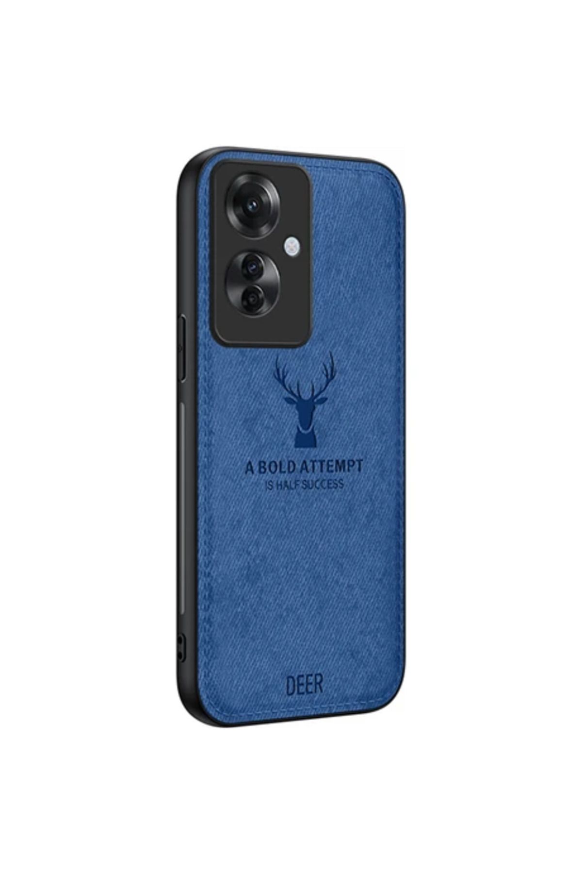 Obay Hello-U RENO11 F 5g Geyik Desenli Kumaş Doku Deri+Pc+Tpu Telefon Kapağı