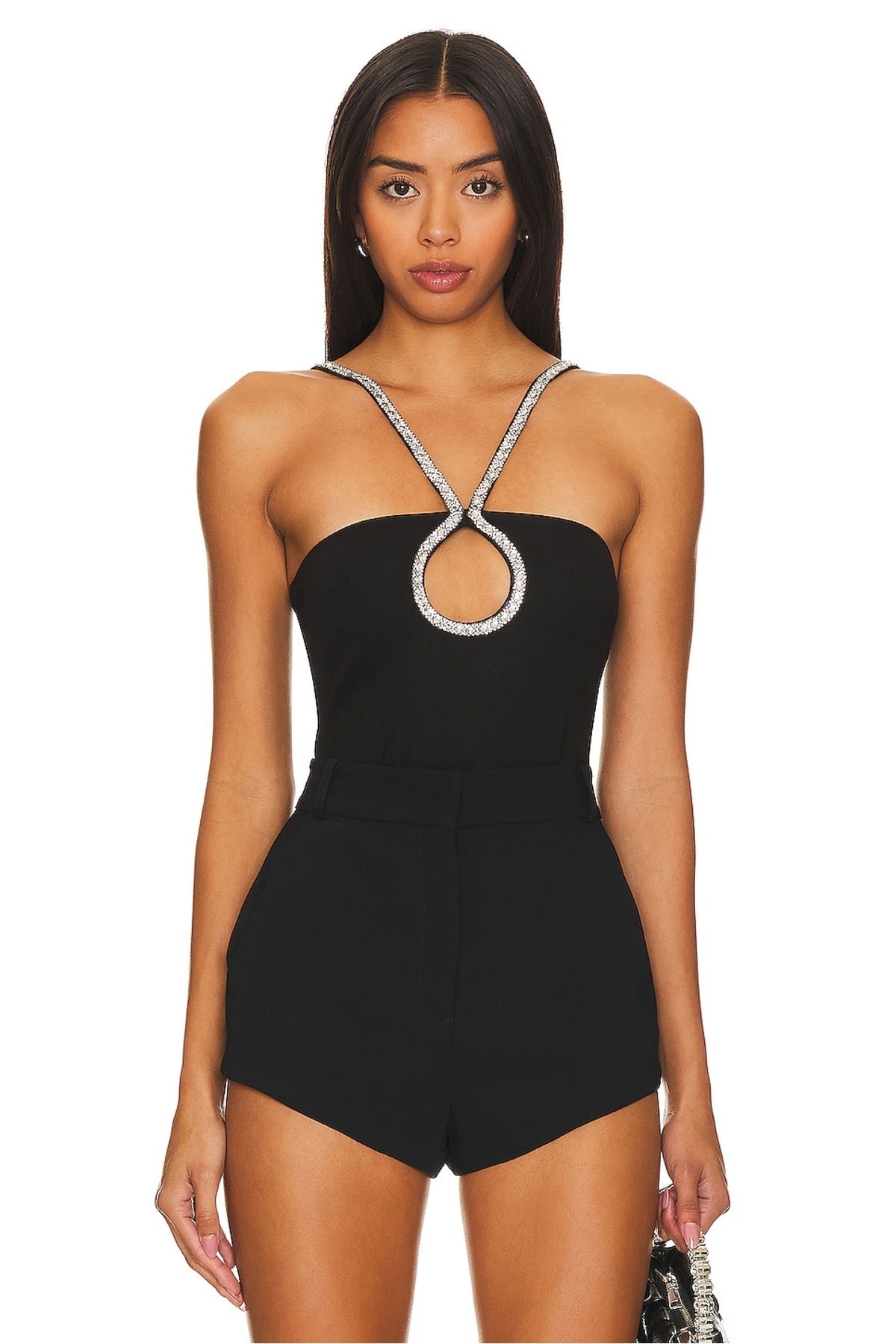 AFR CLOTHES Özel Kreasyon TAŞ ASKILI GÖĞÜS DEKOLTE ÇİFT KAT JARSE BODYSUİT