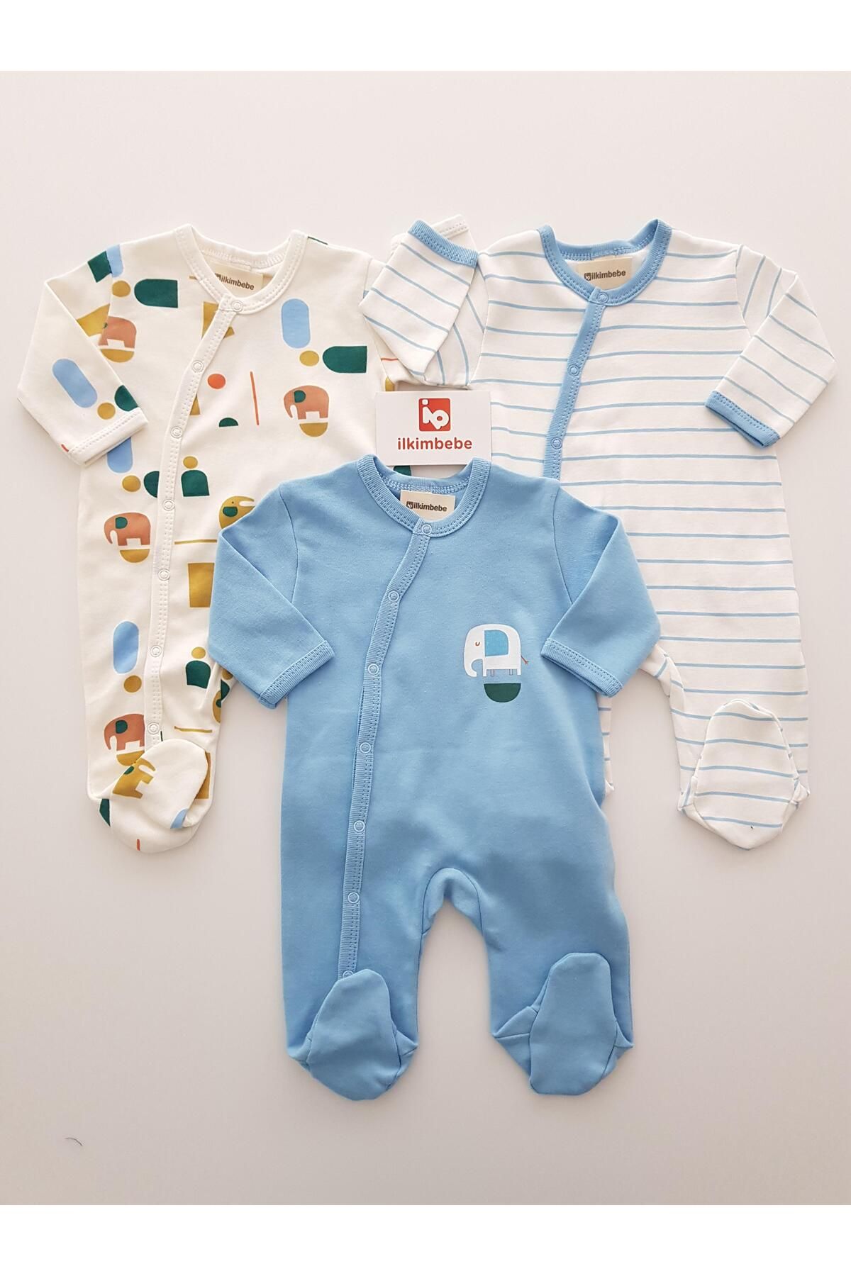 ilkimbebe Çizgili Fil 3lü Bebek Tulumu