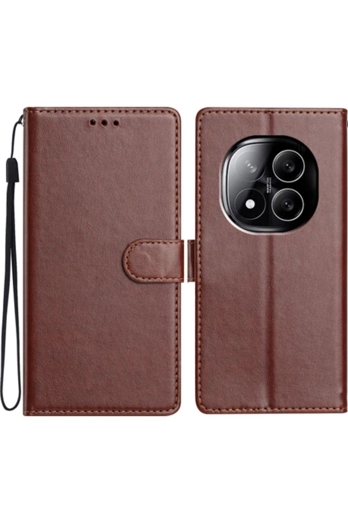 Obay 4U Sky Note 14 Pro 5g Cüzdan Telefon Kılıfı, Kullanışlı Askı-Kahverengi