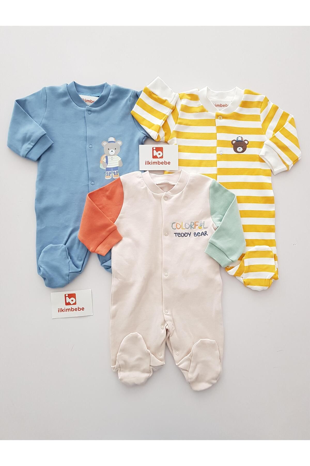 ilkimbebe Çizgili Ayıcık 3lü Bebek Tulumu