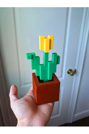 GiginGo Minecraft Piksel Vazo ve Çiçek Figürü - Minecraft Piksel Çiçek - Büyü...