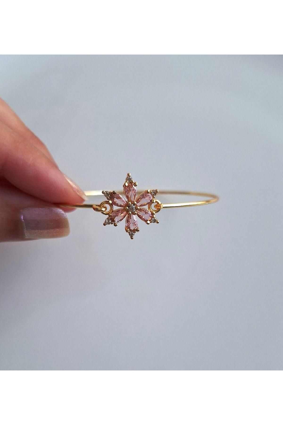 Svc Aksesuar Zirkon Taşlı Pembe Çiçek Bileklik