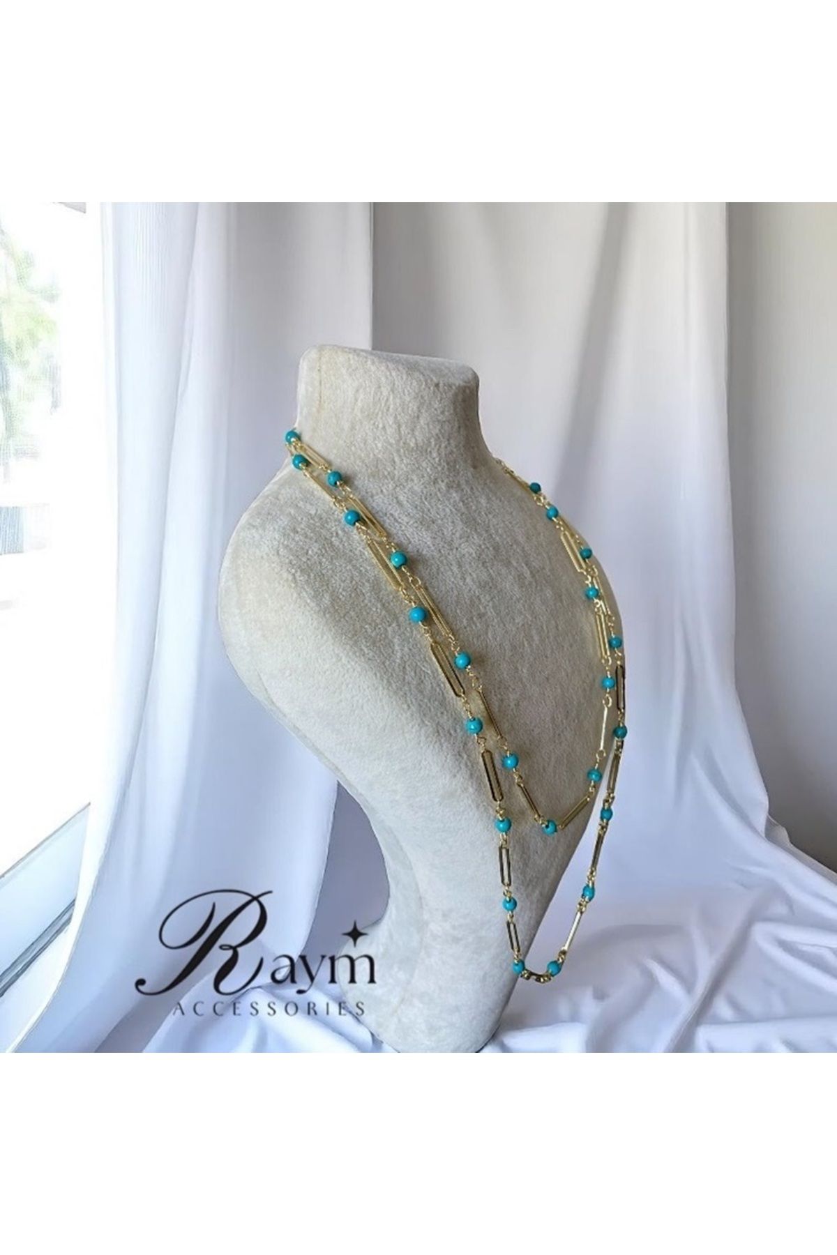 MODA MAVİ BONCUKLU ATAÇ KOLYE