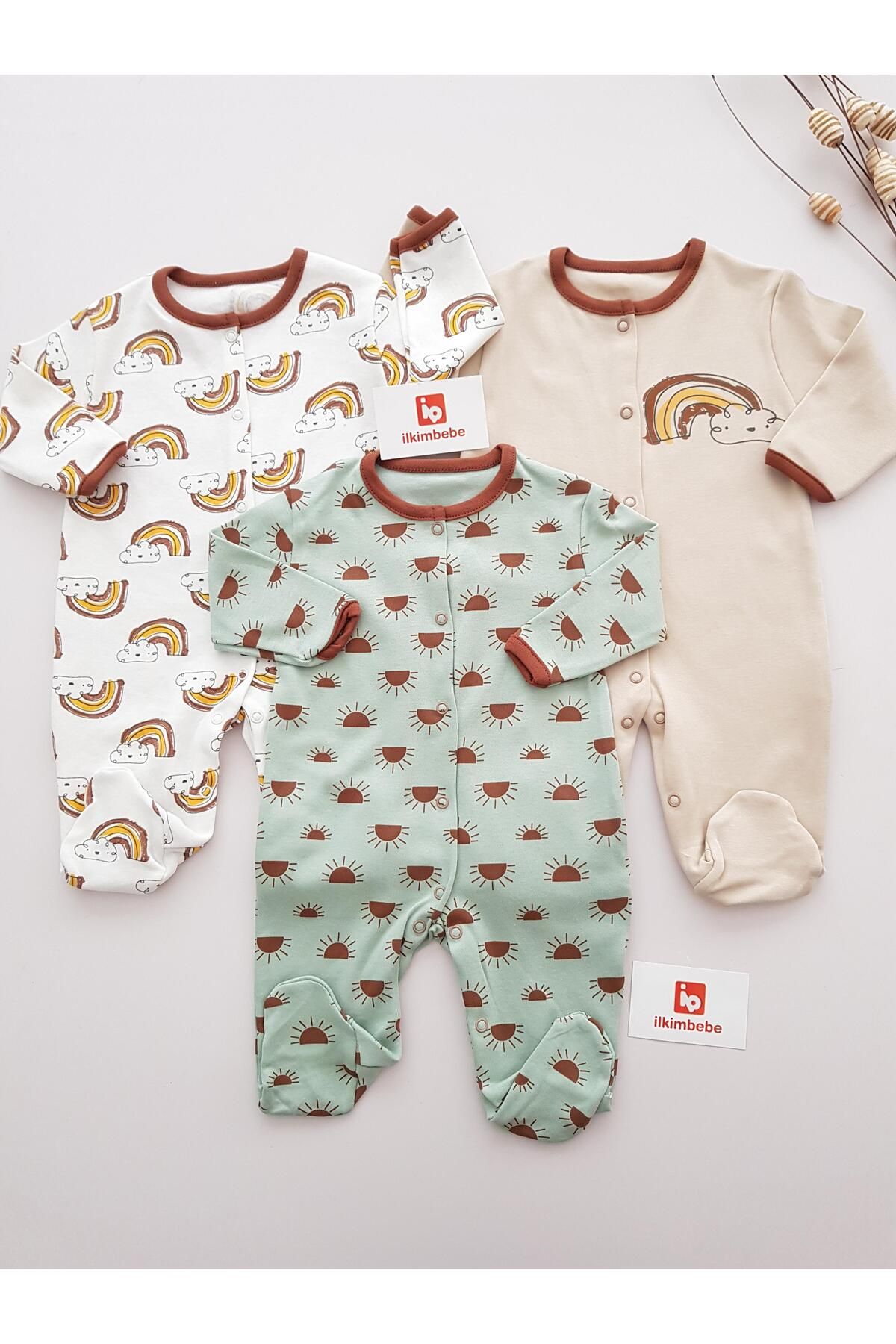 ilkimbebe Gökkuşağı Desenli 3lü Bebek Tulumu