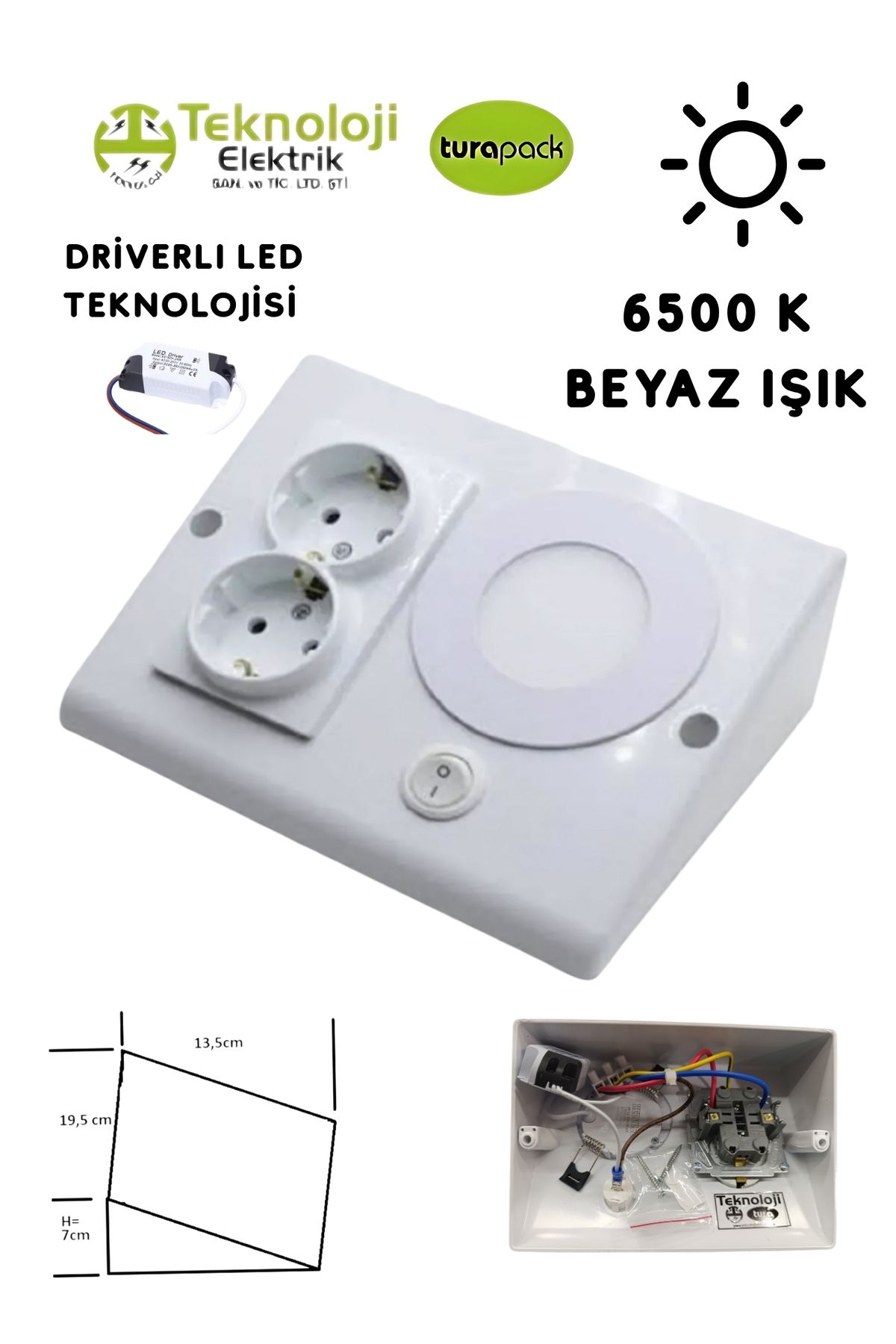 HOMSPARK Tezgah Dolap Altı 2'li Priz Anahtarlı 3 Watt Led Spot Aydınlatma( BEYAZ IŞIK ) 3 Renk Kasa Modeli