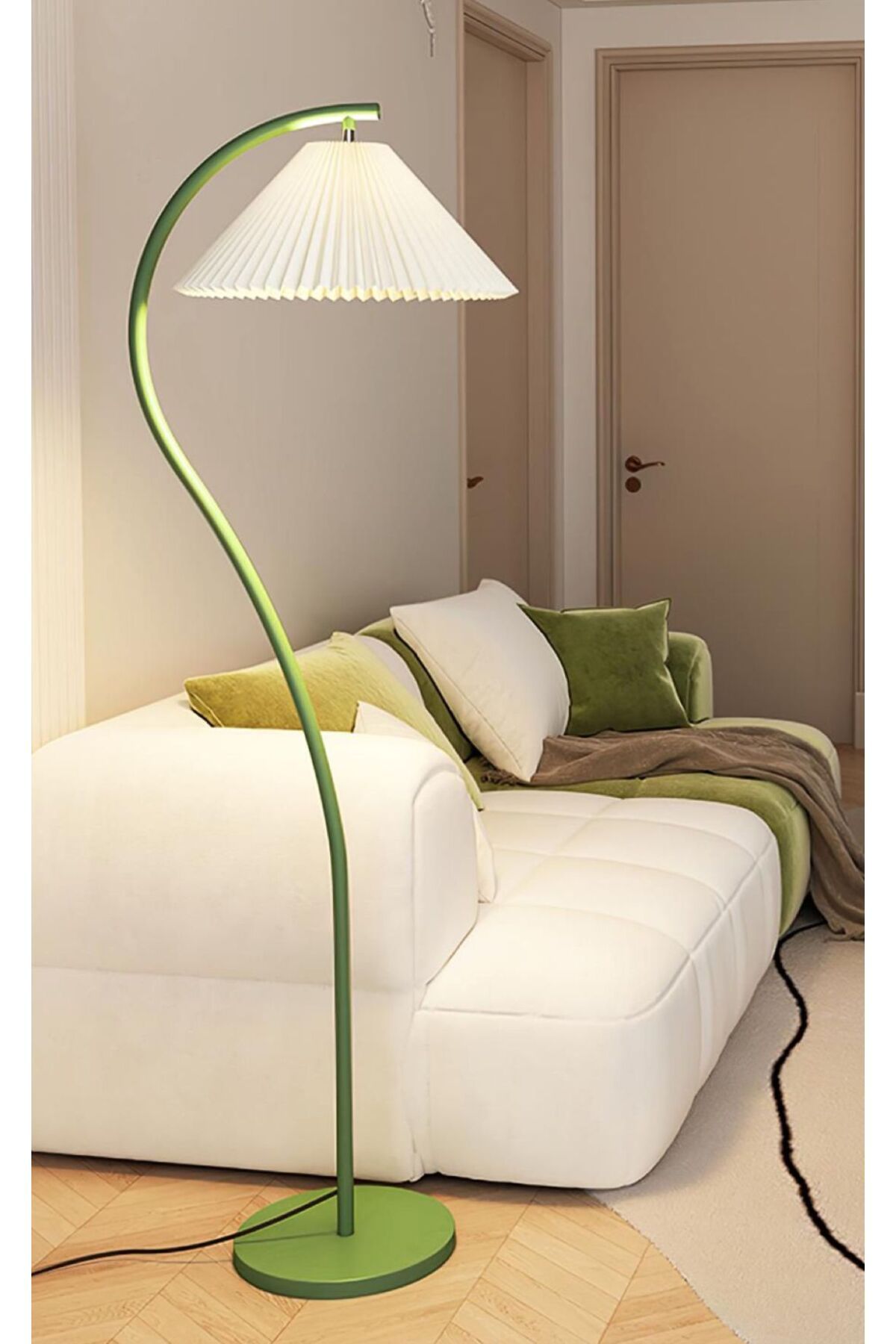 Lampiske Umbrella Şapkalı Yeşil Şık Modern Lambader Dekoratif Salon Yatak Odası
