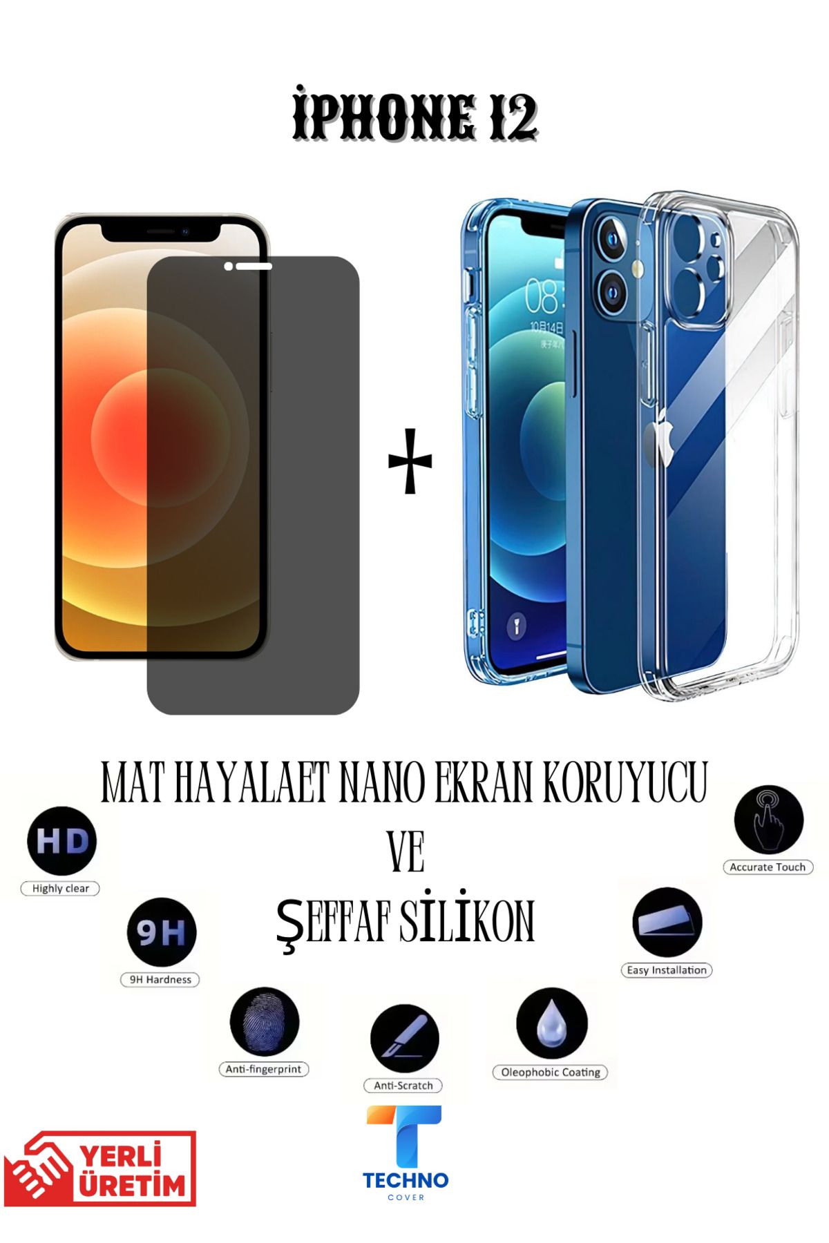 foxpower İphone 12 Mat Hayalet Nano Ekran Koruyucu vemŞeffaf Kılıf 2li Avantajlı Paket