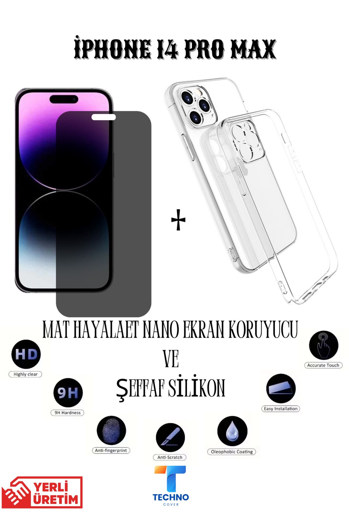 foxpower İphone 14 Pro Max Mat Hayalet Nano Ekran Koruyucu vemŞeffaf Kılıf 2li Avantajlı Paket
