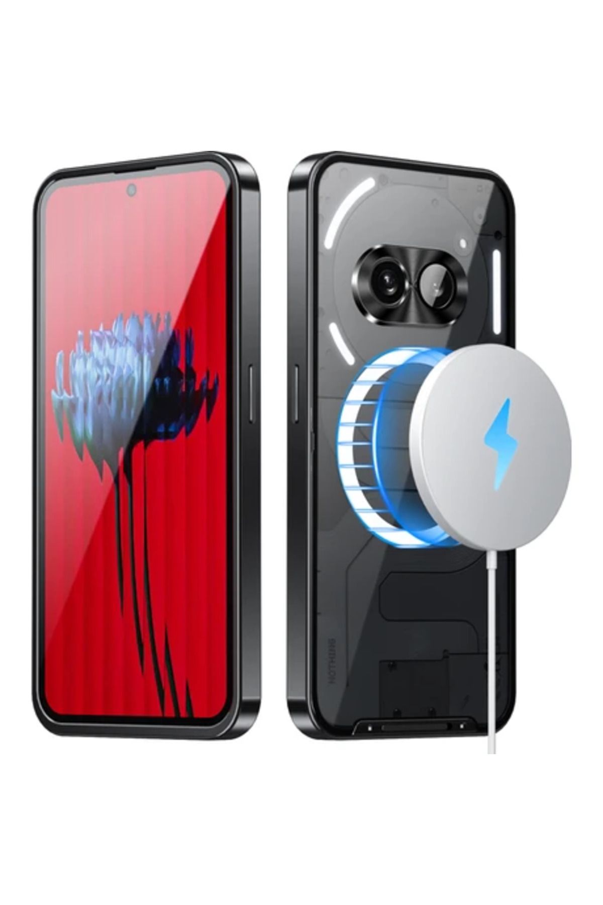 Obay Nothing Phone 2A Için Metal Pc Arka Lens Koruma Manyetik Kablosuz Şarj Cihazı Telefon Kılıfı Siyah