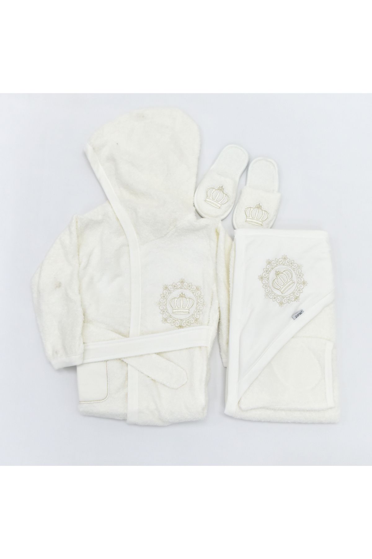 Modonoff Unisex 0-12 Ay Bebek Taçlı Bornoz Seti