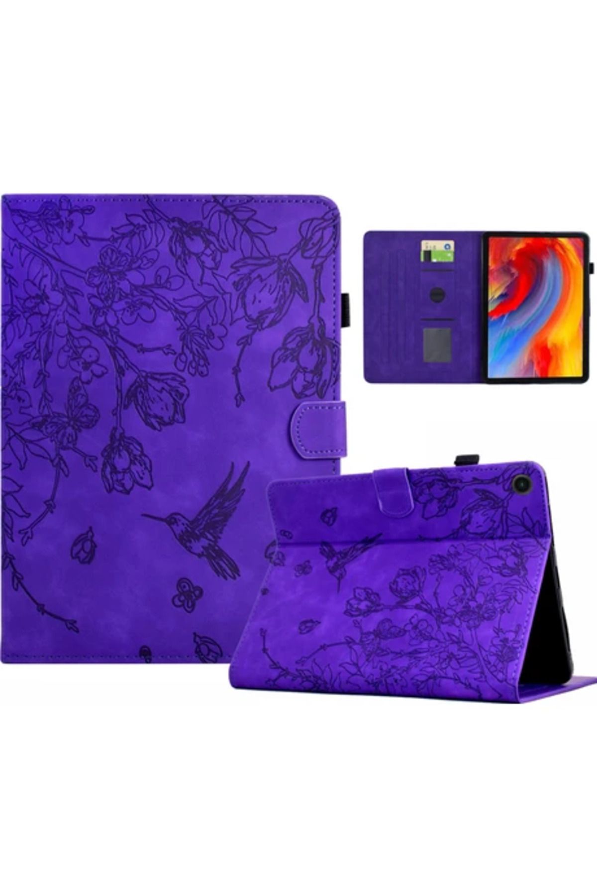 Obay Seashell Digital Galaxy Tab S10 Ultra Kılıf Origami Standlı Pu Deri Manyetik Tablet Kapağı-Mor