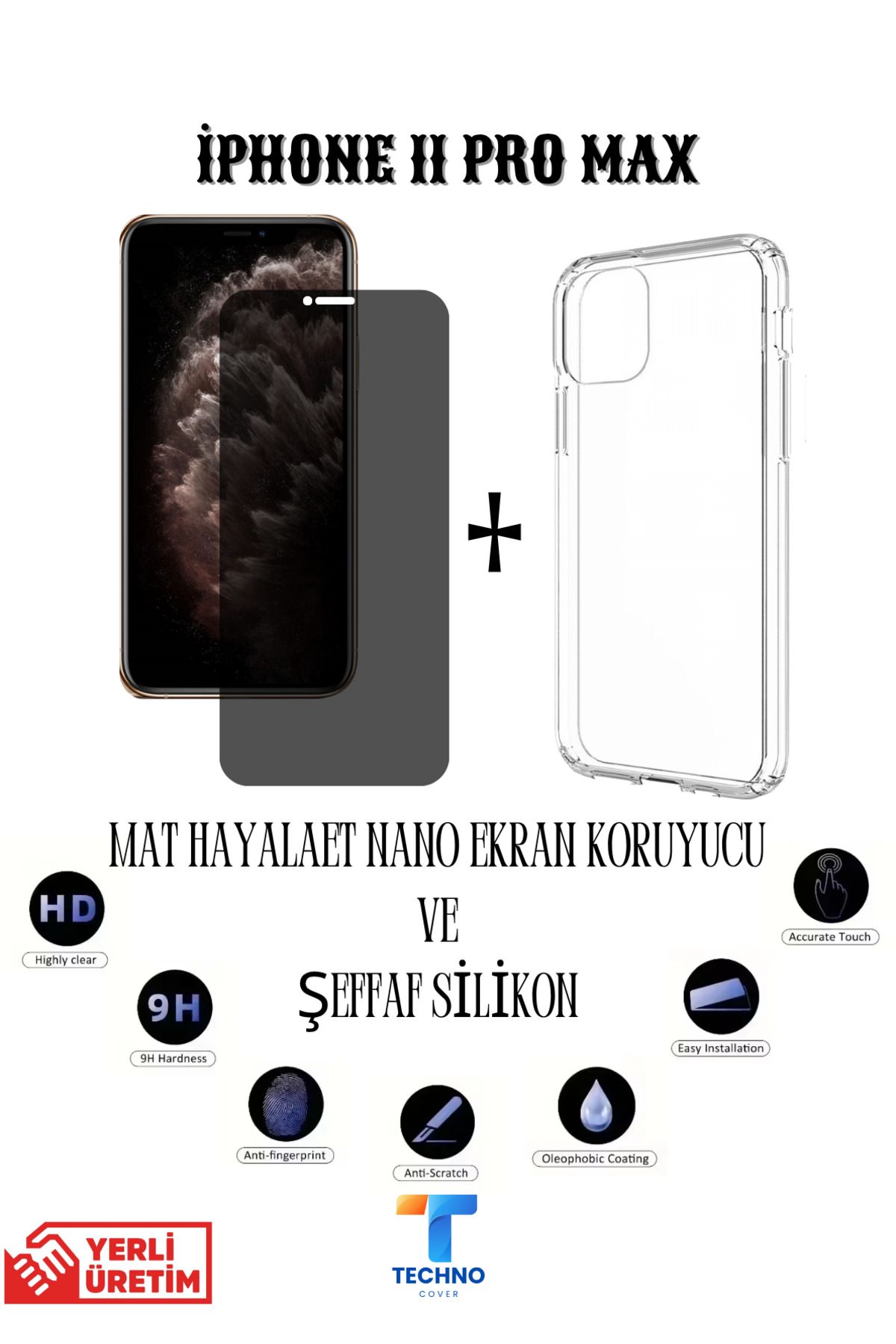 foxpower İphone 11 Pro Max Mat Hayalet Nano Ekran Koruyucu vemŞeffaf Kılıf 2li Avantajlı Paket