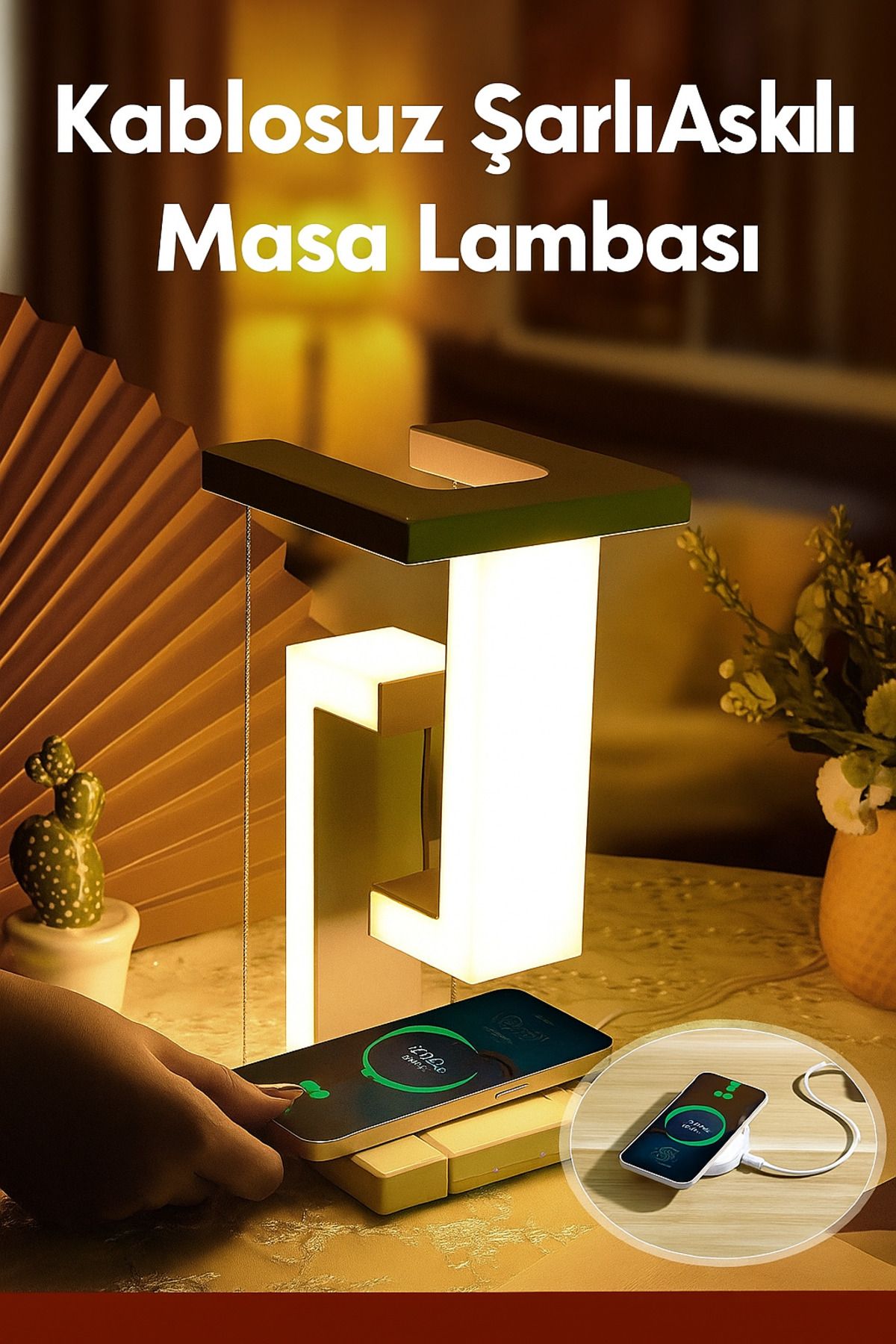 qasul Manyetik Akıllı Masa Lambası – Kablosuz Şarjlı & USB Girişli LED Gece Lambası