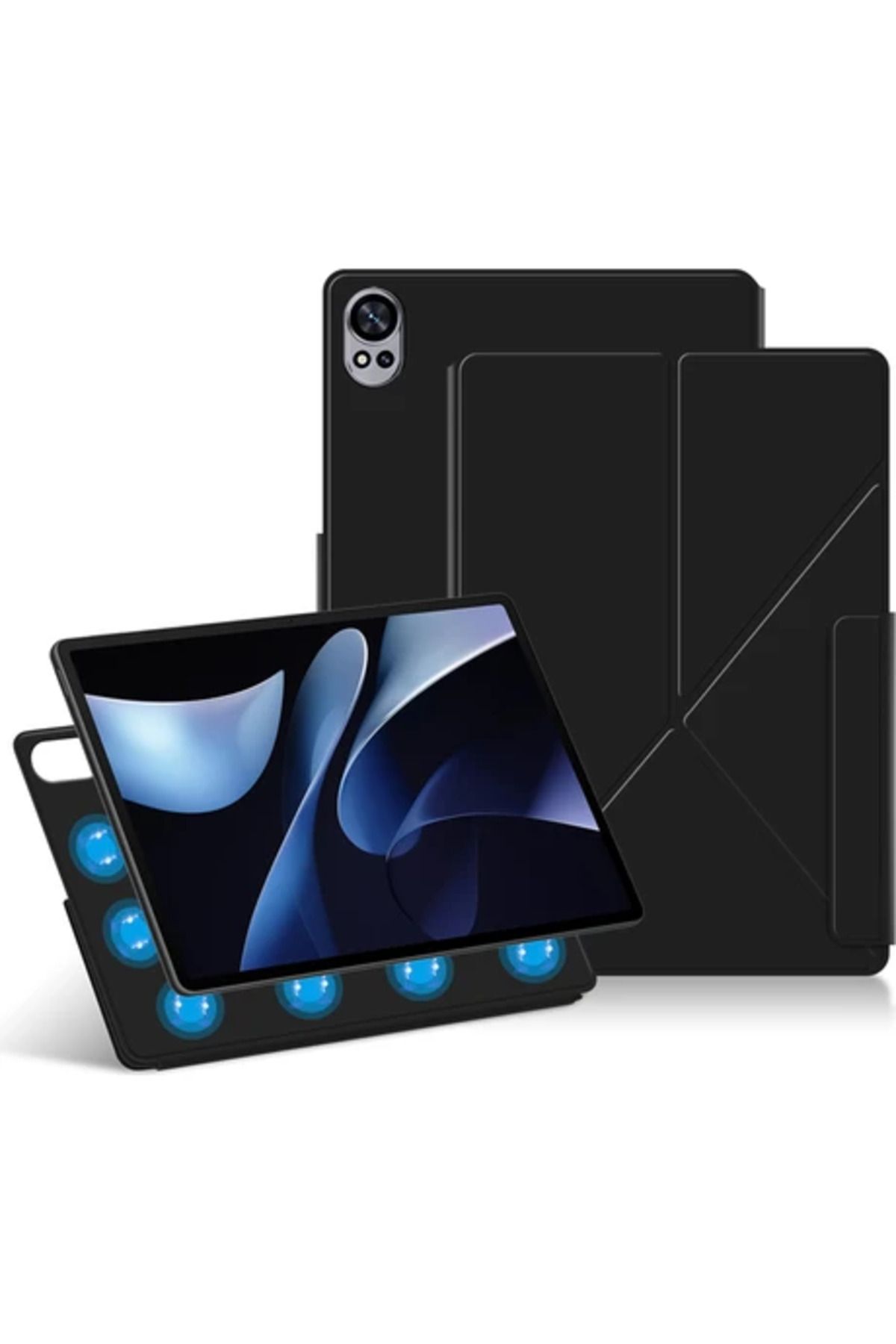 Obay e Matepad AIR(2024)DERI Kılıf Origami Standı Manyetik Tablet Kapağı Otomatik Uyandırma/uyku-Siyah