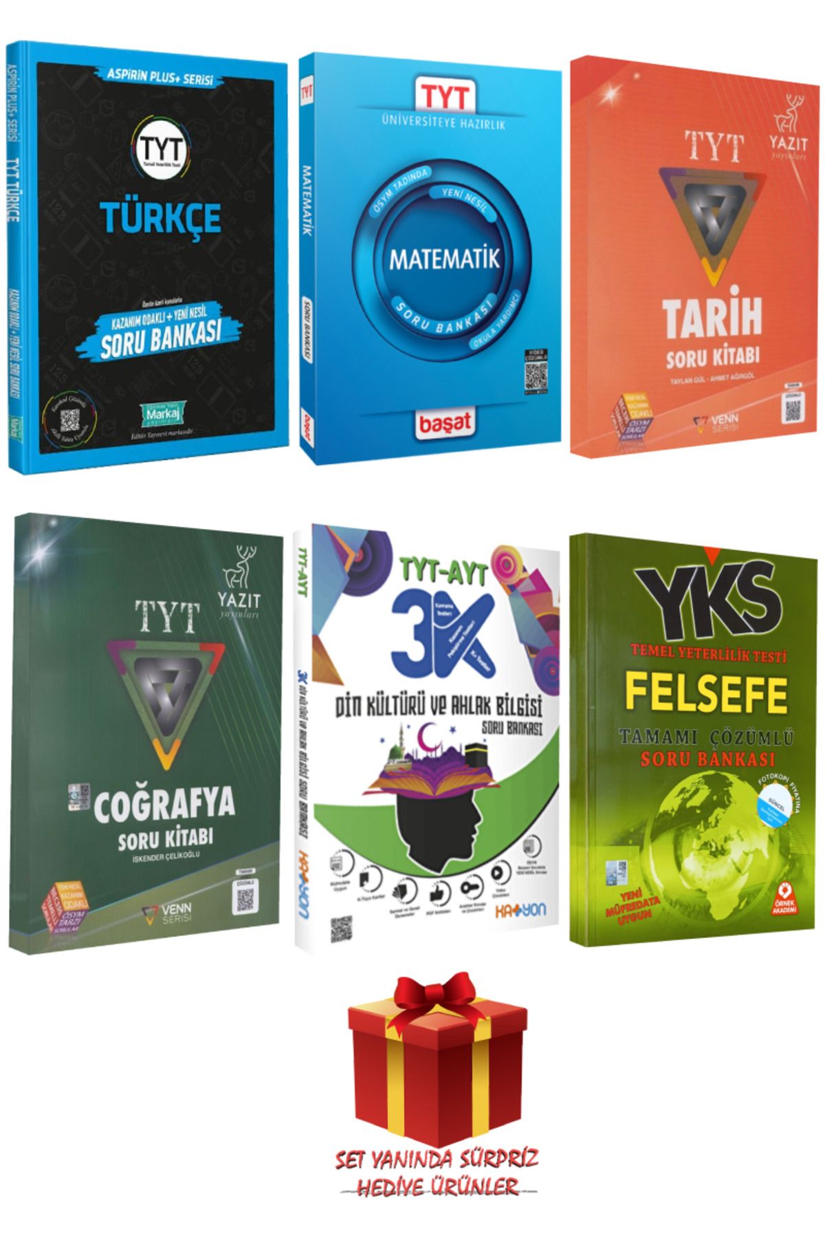 Başat Yayınları TYT Seti: Türkçe+Matematik+Tarih+Coğrafya+Din Kültürü ve Ahlak Bilgisi+Felsefe Soru Bankası+Hediye